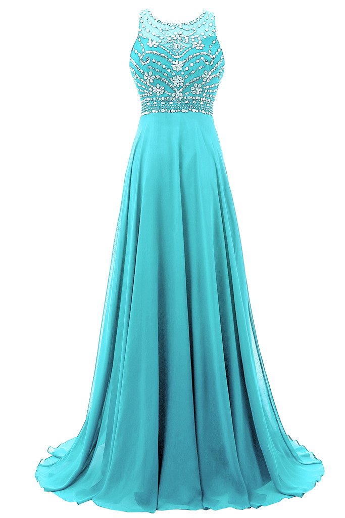 Elegant HONGFUYU Women's Open Back Beaded Formal Evening Dress - Long Chiffon Prom Gown for Weddings, Parties & Special Occasions