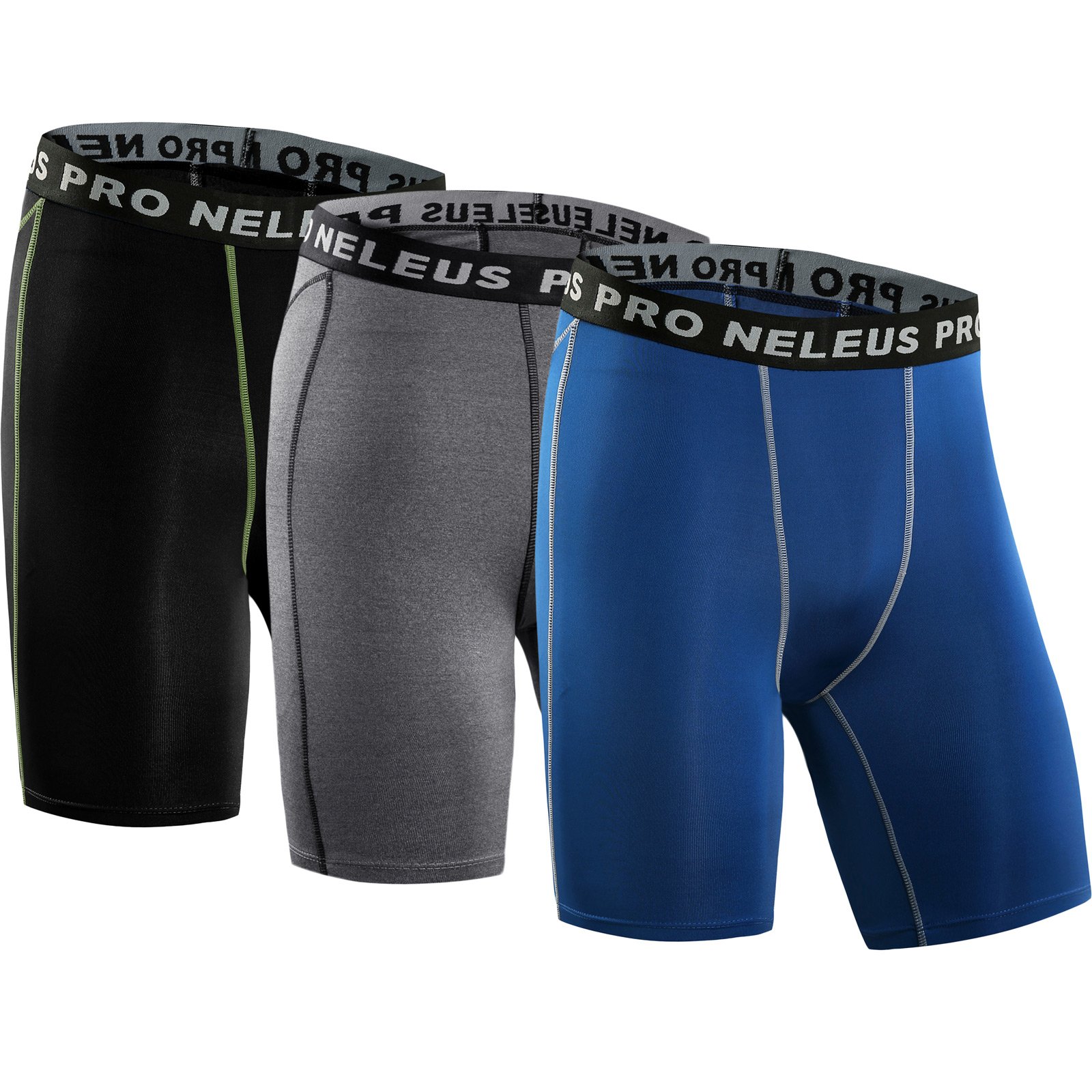 NELEUS Men's 3 Pack Compression Shorts - Moisture Wicking, Anti-Chafing Workout Underwear for Running, Gym & Sports Activities