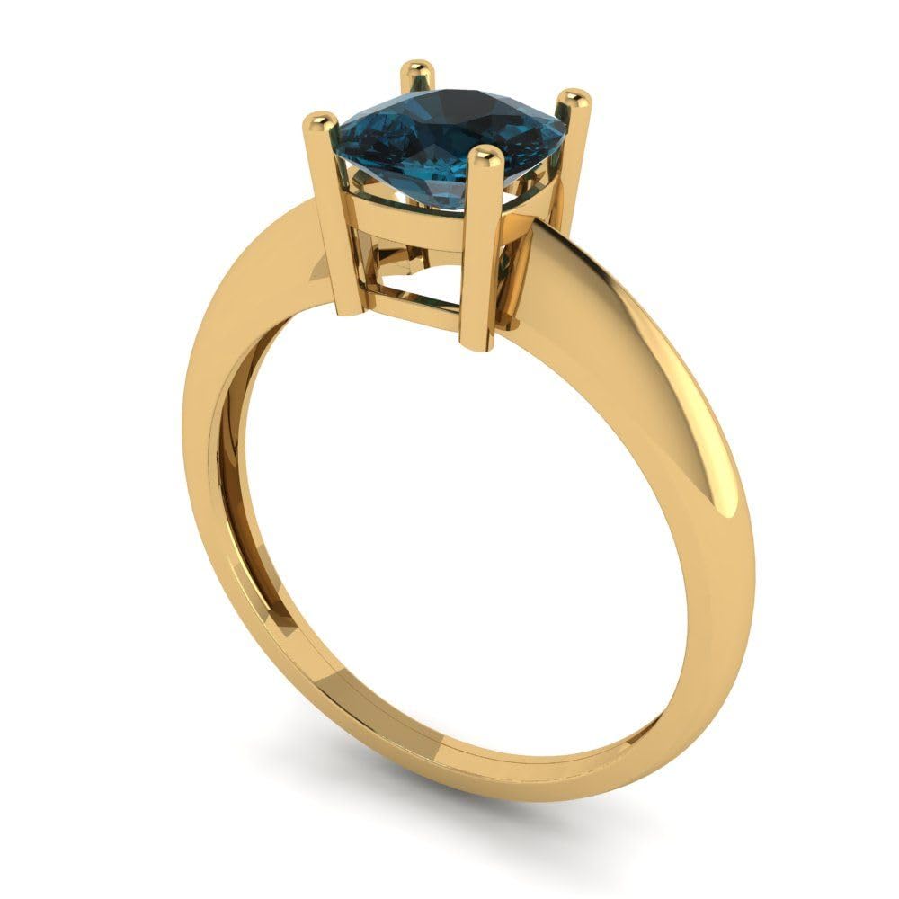 1.0 ct Natural London Blue Gemstone Solitaire Engagement Ring - Cushion Cut, 14K Yellow Gold, Designer Bridal & Anniversary Jewelry | Perfect for Proposals, Weddings & Special Occasions