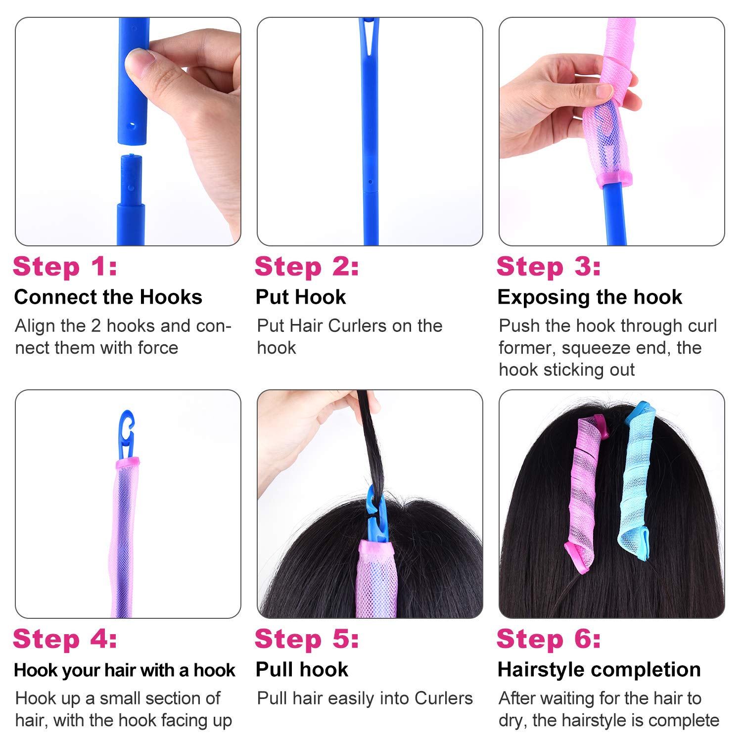 FEPITO 40-Pack Magic Spiral Hair Rollers Set - Heatless Curling Rods for Long & Short Hair, 30cm/12inch - Includes Styling Hooks for Effortless Waves & Curls - Perfect for Salon, Home, or Travel Use