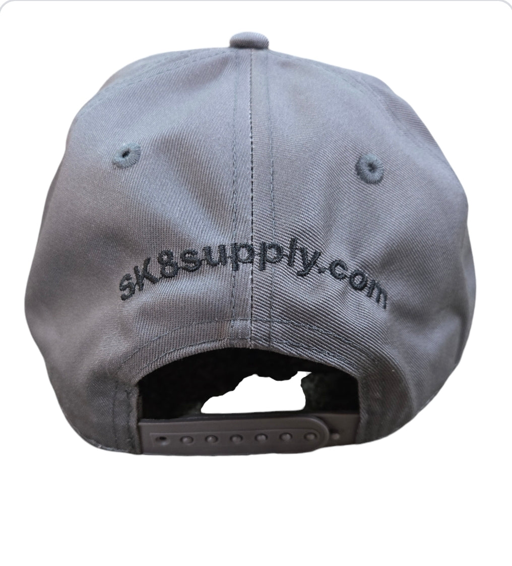 SK8SUPPLY Wes Humpston Skull Logo Canvas Snapback Hat - Gray & Black | Vintage Skate Style for Streetwear & Urban Fashion