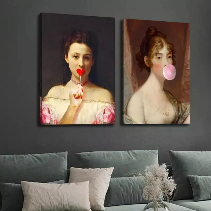 2Pcs Victorian Oil Painting Art Decor - Elegant Girl Canvas Wall Art 50x75cm Framed Print | High Quality Australian Made | Ready to Hang for Living Room, Bedroom & Office Decor