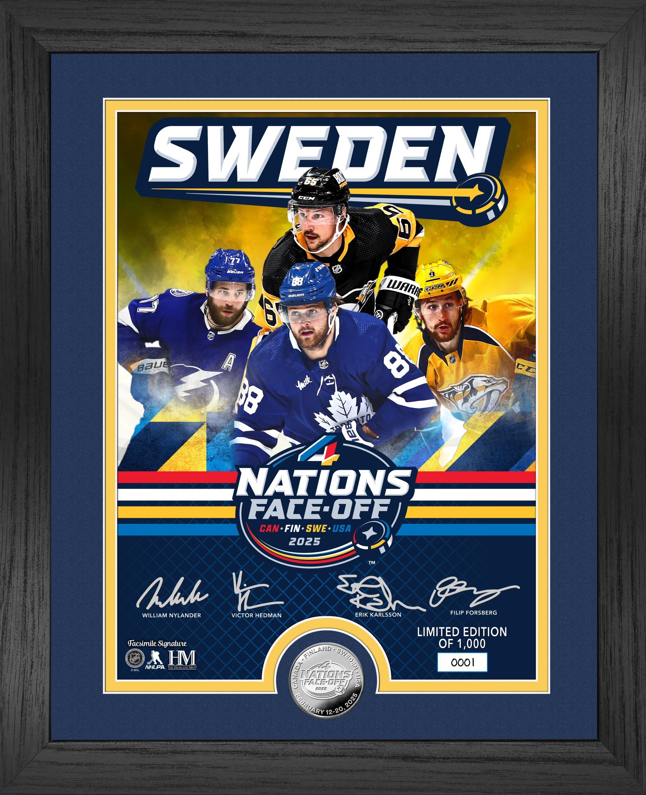 4 Nations Face Off Sweden 13x16 Silver Plated Commemorative Coin - Collectible Photo Mint for Sports Fans & History Enthusiasts | Perfect for Display, Gifts, and Coin Collections