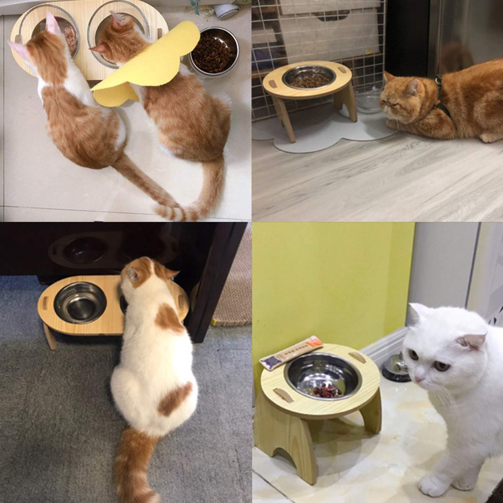 Elevated Dog and Cat Feeder Stand - 15° Tilted Bamboo Raised Food & Water Bowls with Stainless Steel/Ceramic Dishes - Perfect for Joint Health and Comfortable Eating for Small, Medium & Large Pets - Ideal for Home, Kitchen or Vet Clinic Use