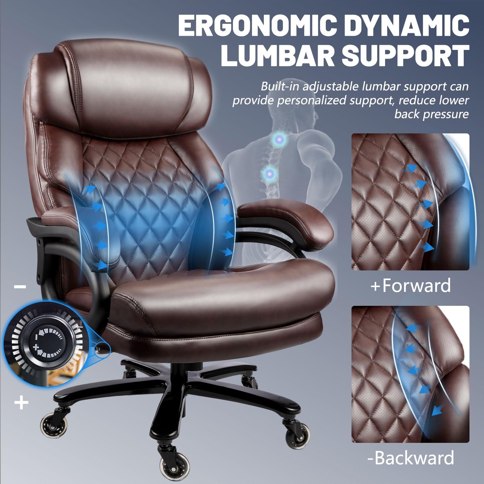 600LBS Heavy Duty Big and Tall Office Chair for Heavy People - Extra Wide Executive Chair with High Back Support, Adjustable Lumbar & Thick Cushion - Large Computer Desk Chair for Home Office & Gaming - Perfect for Long Work Hours & Comfortable Seating