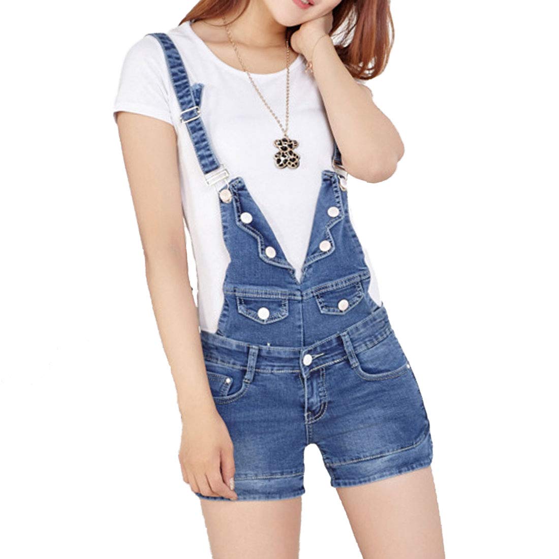 ONLYWOOD Women's Adjustable Strap Denim Overalls Shorts - Detachable Jean Shortalls for Casual Wear, Summer Outfits & Outdoor Activities