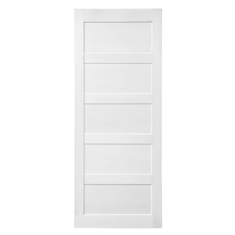 28' x 84' CRAZY ELF Five Grid Primed Barn Door Slab with 6.6FT Sliding Hardware Kit - Adjustable Floor Guide & Pull Handle - Unfinished DIY Paneled Door for Modern Interior - Moisture Proof - Perfect for Bedroom, Closet or Farmhouse Style Homes