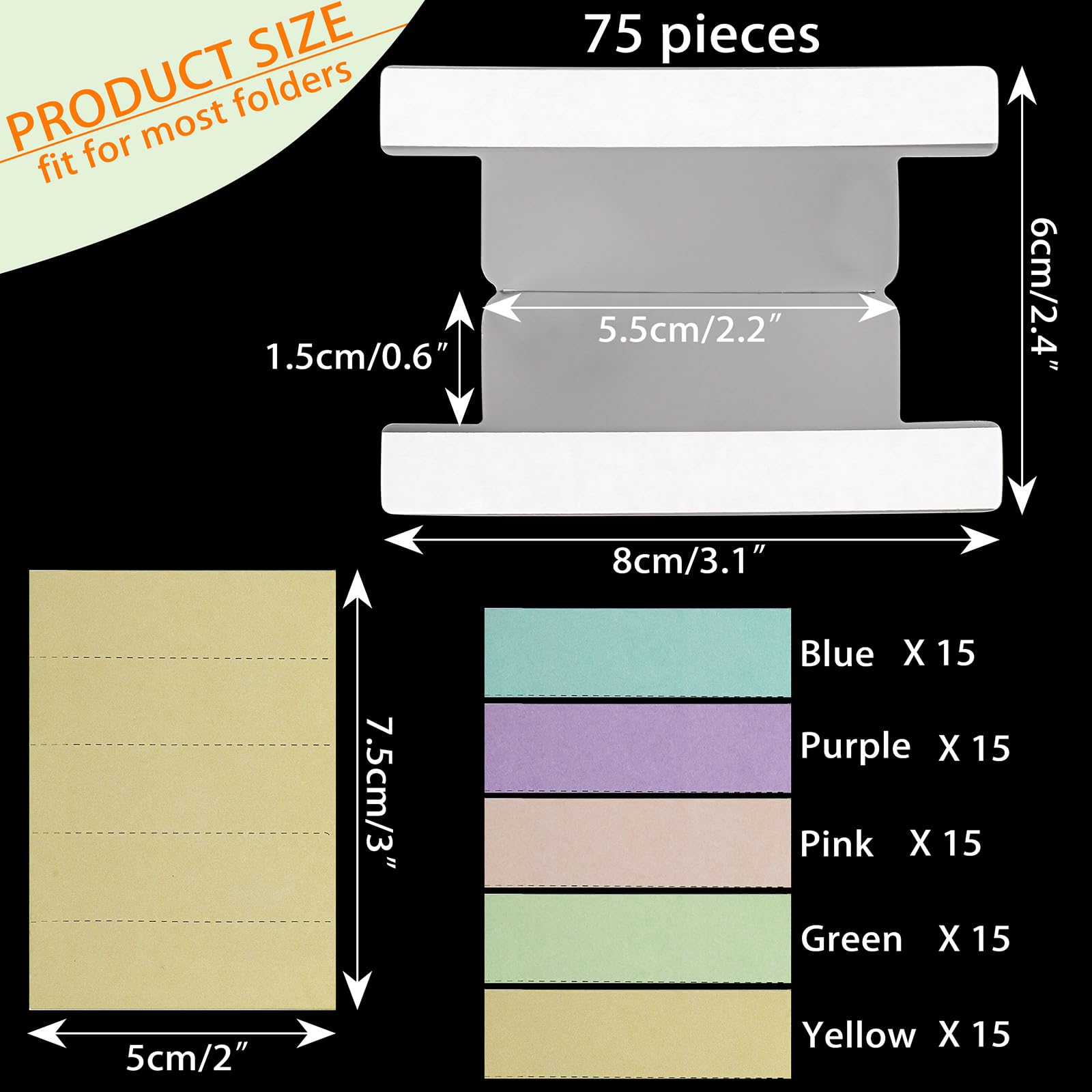 BTSKY 2.2 Inch Self-Adhesive Index Tabs - 75 Pcs Clear Plastic Sticky File Folder Labels with Printable Inserts for Books, Folders, Notebooks - Perfect for Office Organization & School Supplies