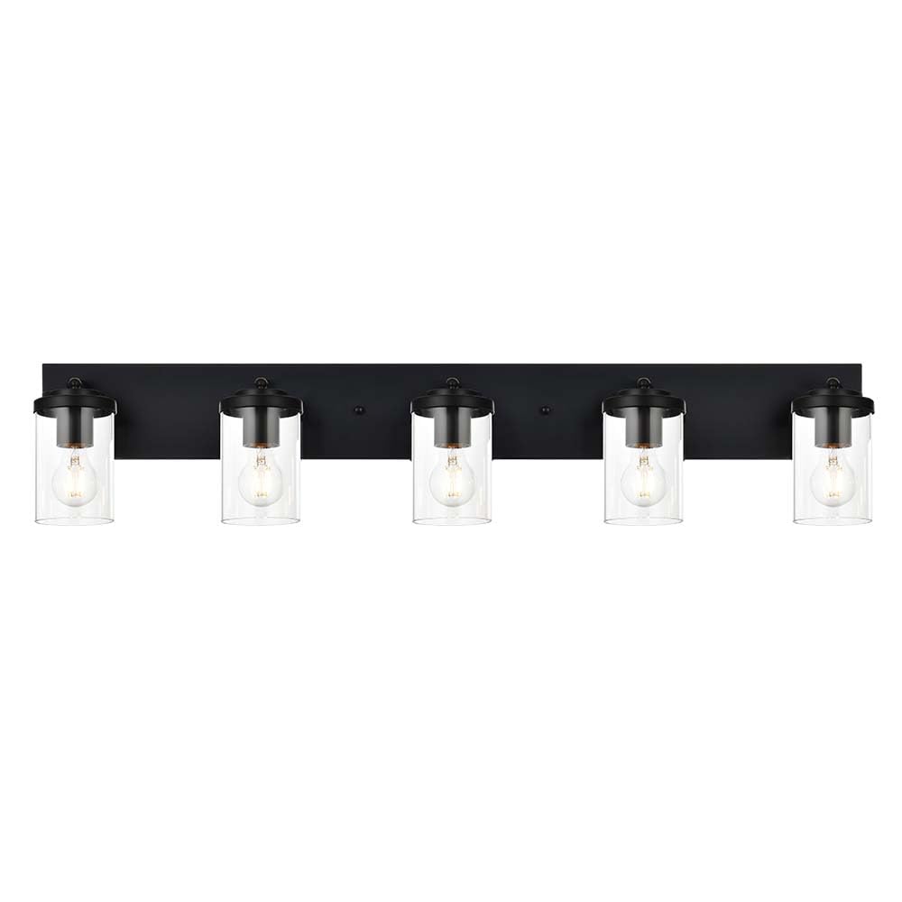 BONLICHT 5-Light Black Track Lighting Kit - Modern Semi Flush Mount Ceiling Spot Lights Fixture with Clear Glass Shade - Industrial Vanity Light for Bathroom, Kitchen, Living Room & Bedroom - Perfect for Home, Office and Commercial Spaces