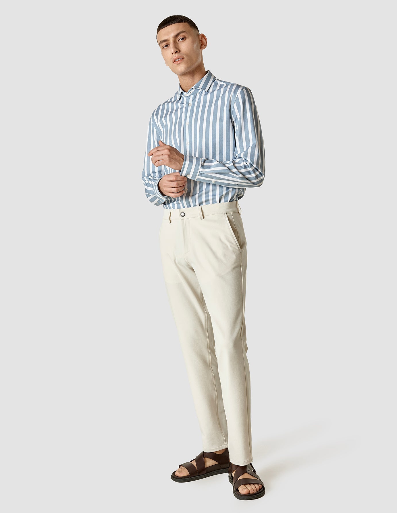 Lightweight Classic Slim Fit Striped Shirt for Men - Light Blue Casual Button Down Shirt for Office, Dating & Everyday Wear
