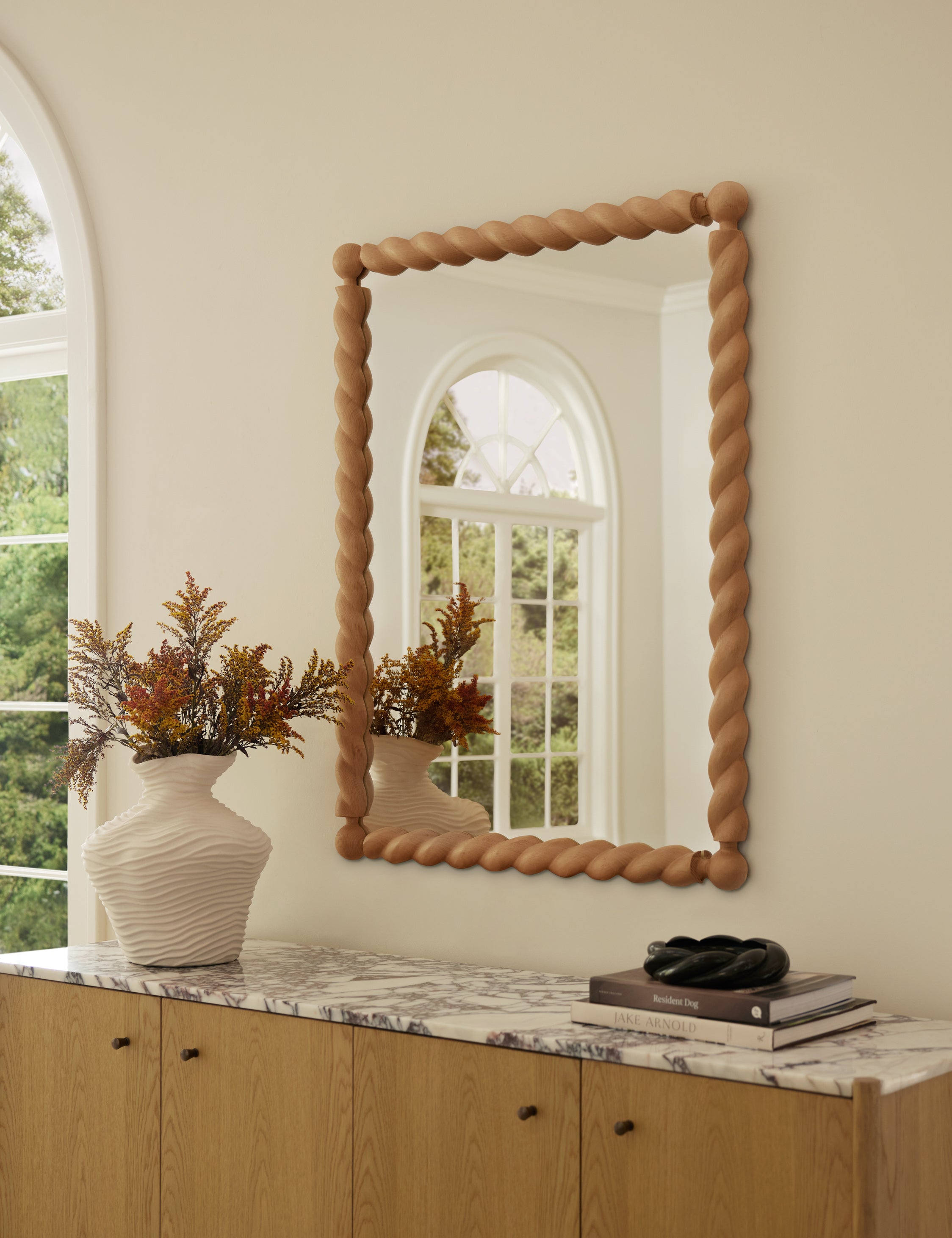 Sarah Sherman Samuel Braided Mirror - Handwoven Rattan Wall Mirror for Boho Home Decor, Bedroom & Living Room