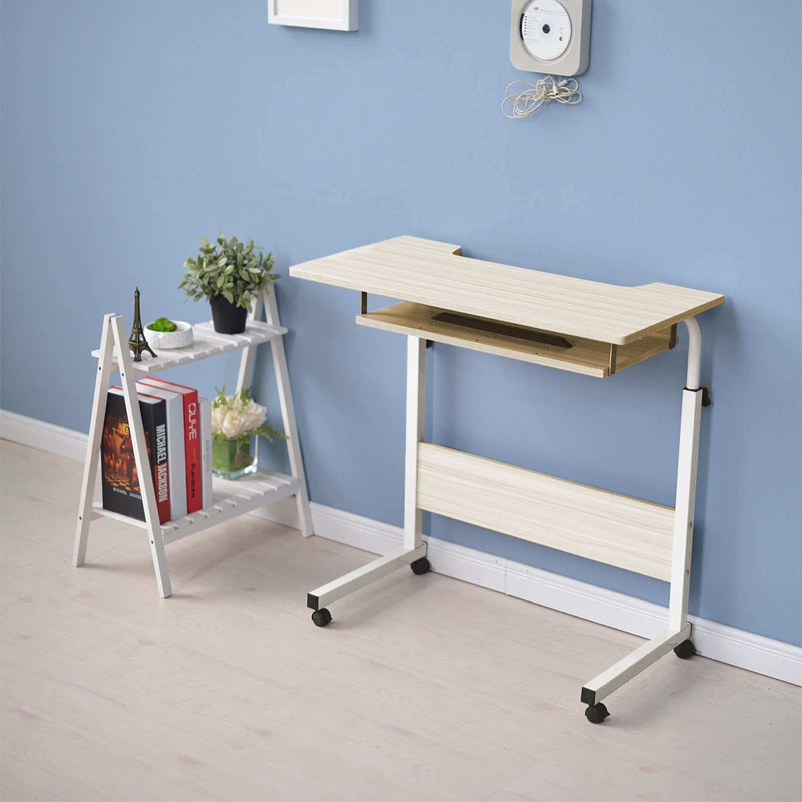 Adjustable Height Mobile Computer Desk with Wheels - Portable Rolling Laptop Table for Home Office, Standing Desk with Under Desk Storage - White Workstation for Small Spaces (Perfect for Remote Work & Study)