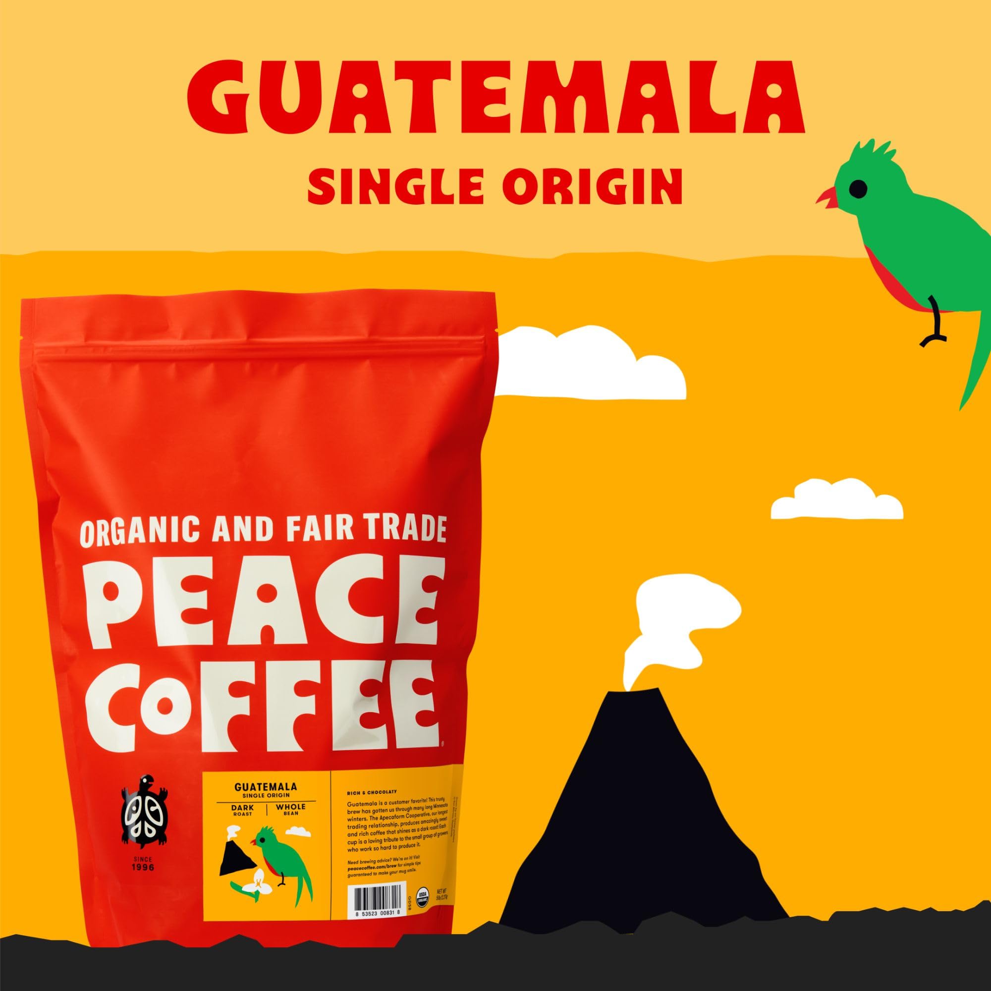 Organic Fair Trade Peace Coffee Guatemala Single Origin - 5 lb Ground Dark Roast with Rich Chocolatey Flavor | Shade Grown & Fresh Roasted | Perfect for Home Brewing, Office Use & Gift Giving