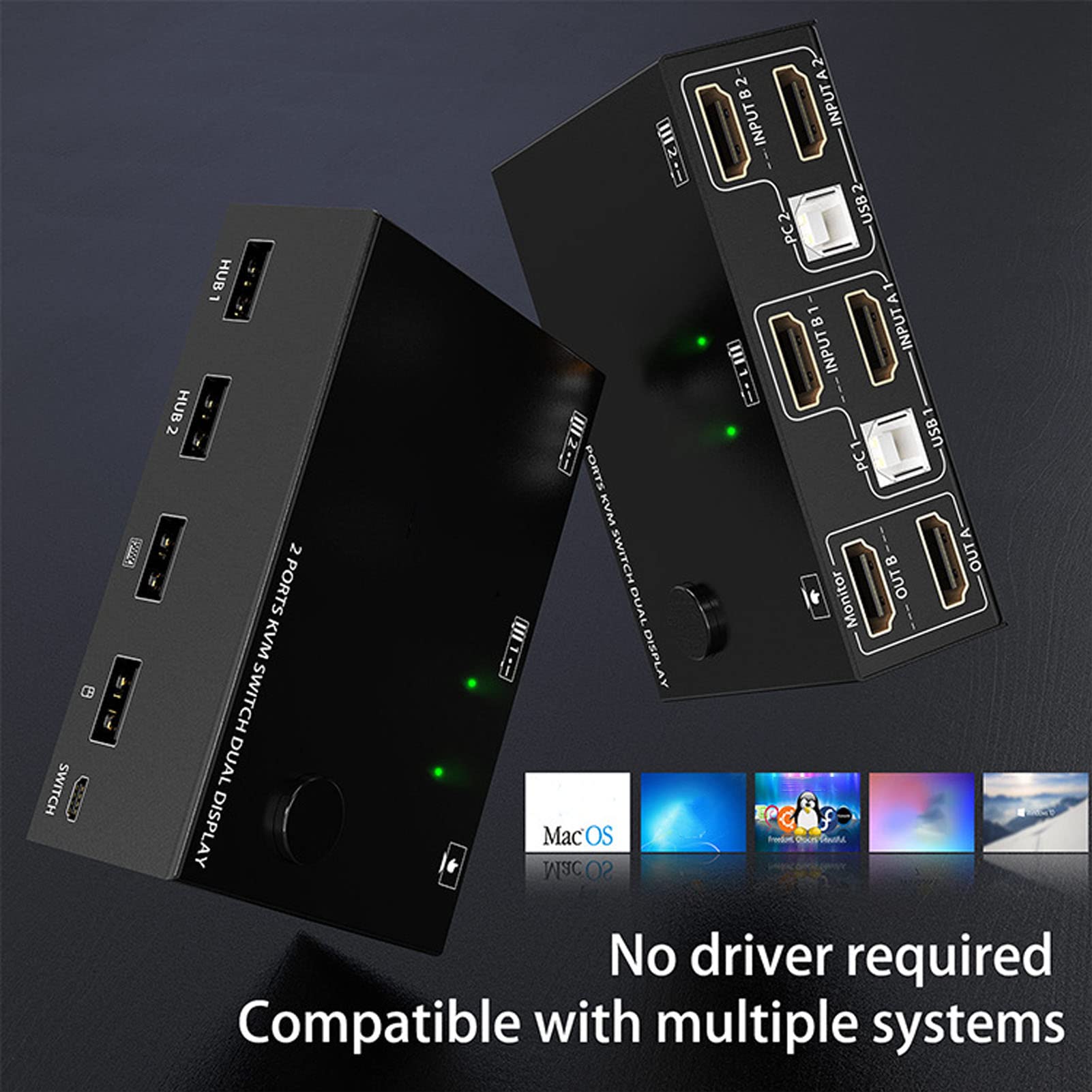 Bewinner 2 Port HDMI KVM Switch for 2 Computers - 4K 30Hz Dual Monitor Support, USB Keyboard & Mouse Sharing - Perfect for Home Office, Gaming & Multi-Tasking Workstations