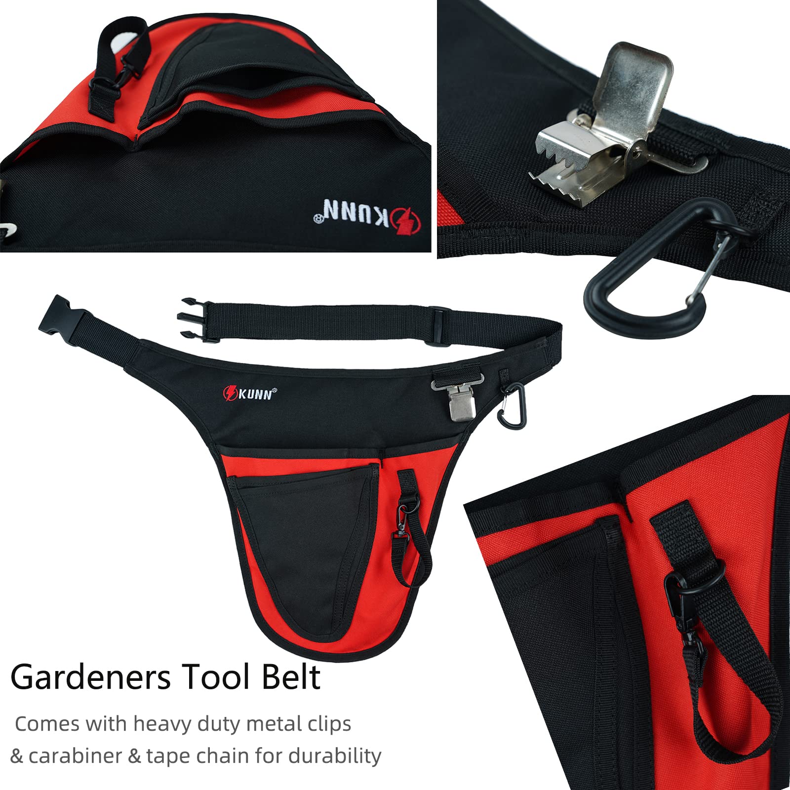 Durable Adjustable Garden Tool Belt with 4 Pockets for Men & Women - Perfect for Gardening, Landscaping & Florist Work (Red)