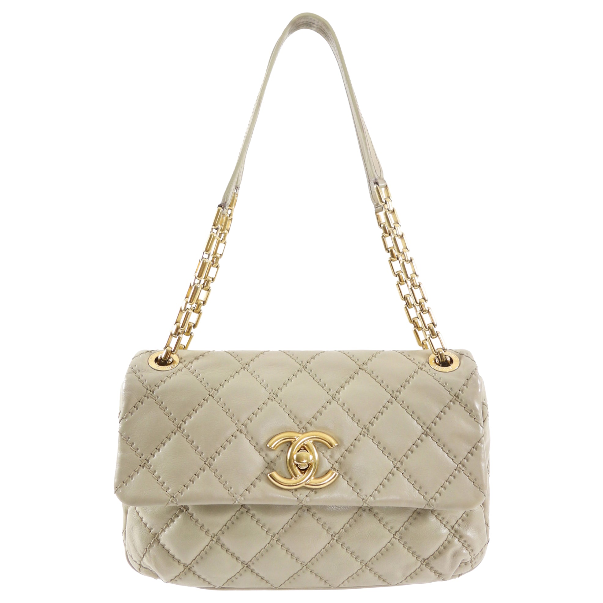 Chanel Greige Leather Ultimate Stitch Flap Bag - Luxury Designer Handbag for Women | Perfect for Evening Events, Parties & Special Occasions