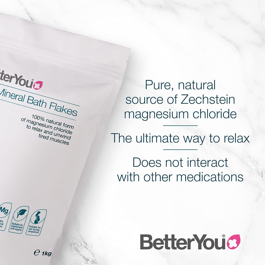 BetterYou Magnesium Flakes 1kg (2.2 lbs) - Premium Epsom Salt for Relaxation, Muscle Recovery & Detox Bath - Ideal for Stress Relief, Sleep Aid & Skin Health