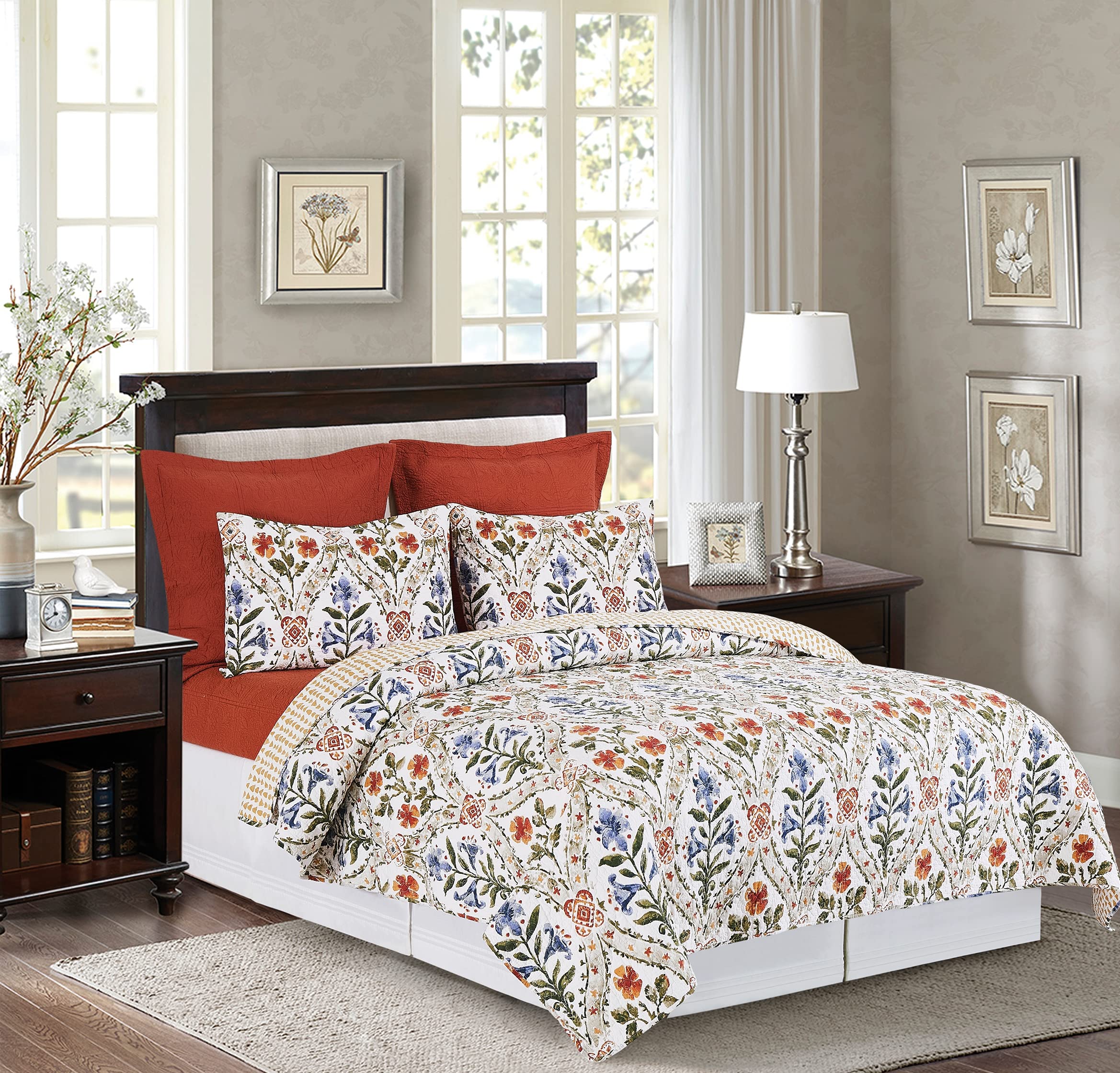 C&F Home Isabelle 3-Piece King Quilt Set - 100% Cotton Lightweight Reversible Bedspread Coverlet with Multi Floral Print, Machine Washable, White | Perfect for Master Bedroom, Guest Room & Vacation Home Decor