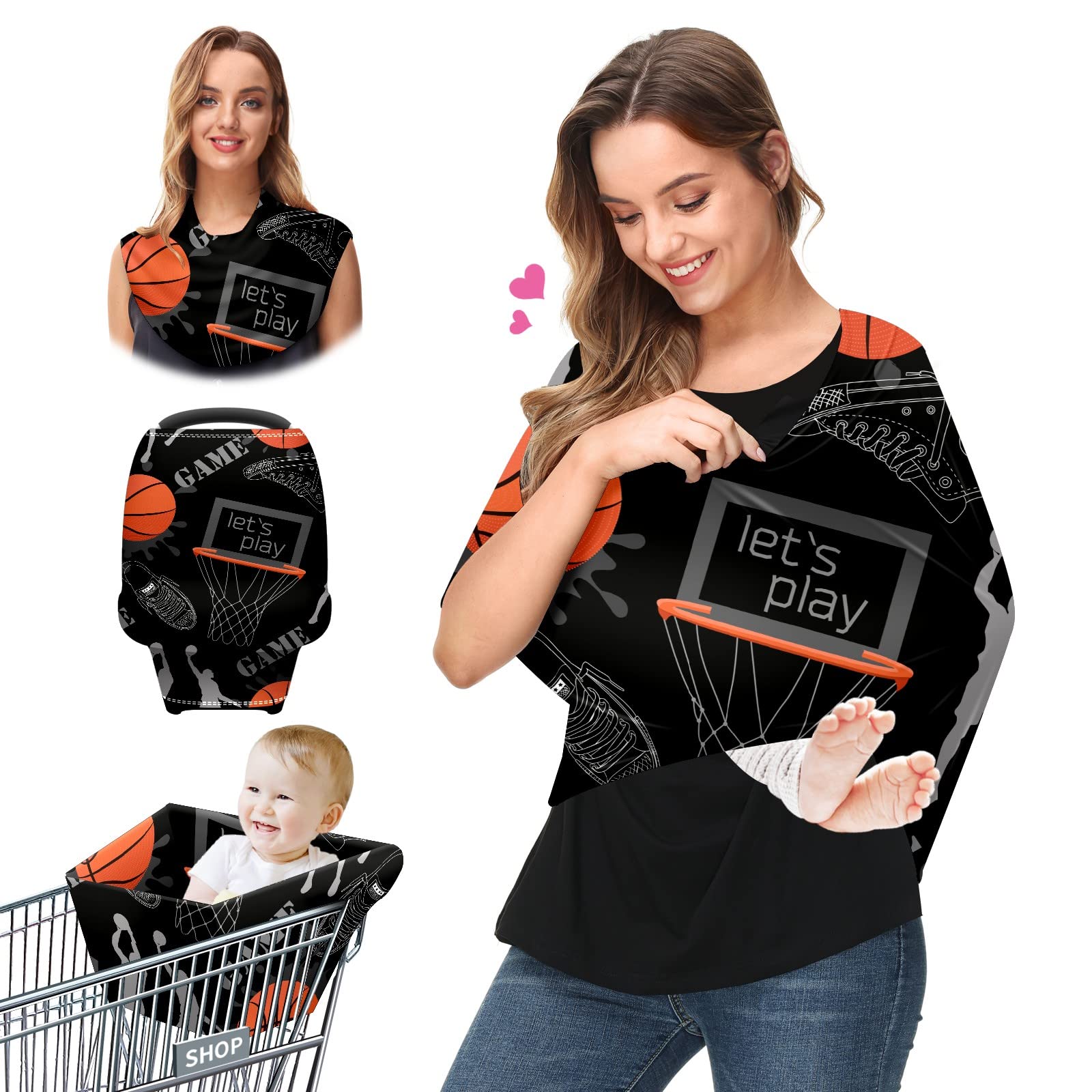 Breathable Baby Car Seat Cover & Nursing Scarf - Soft Stretchy Multi-Use Canopy for Strollers, Breastfeeding, and Sports Games | Perfect Shower Gift for Boys & Girls | Ideal for Outdoor Activities, Travel, and Daily Baby Care