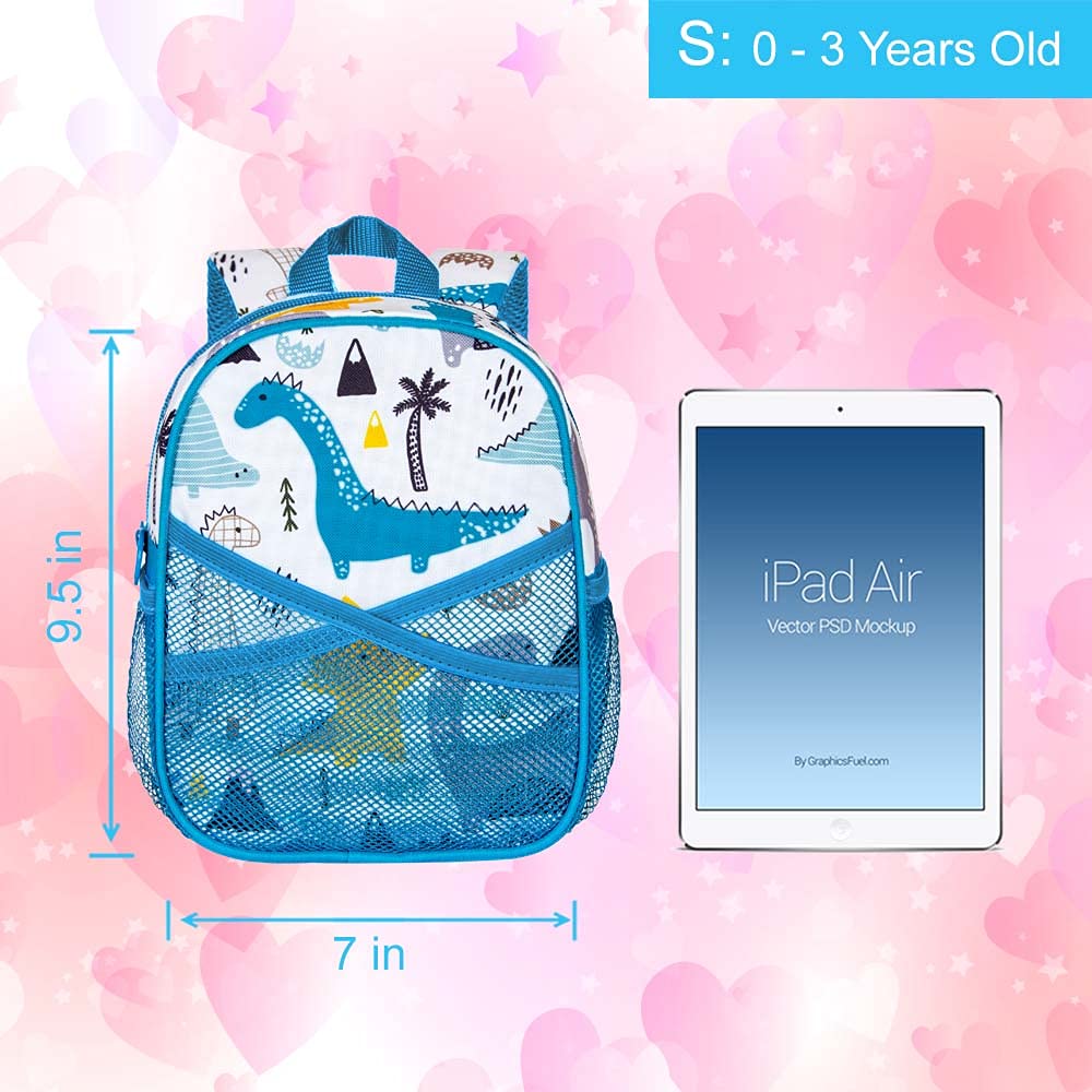 Dinosaur Toddler Backpack with Safety Leash - 9.5 Inch Small Kids Backpack for Boys & Girls - Perfect for Travel, Daycare & Outdoor Adventures