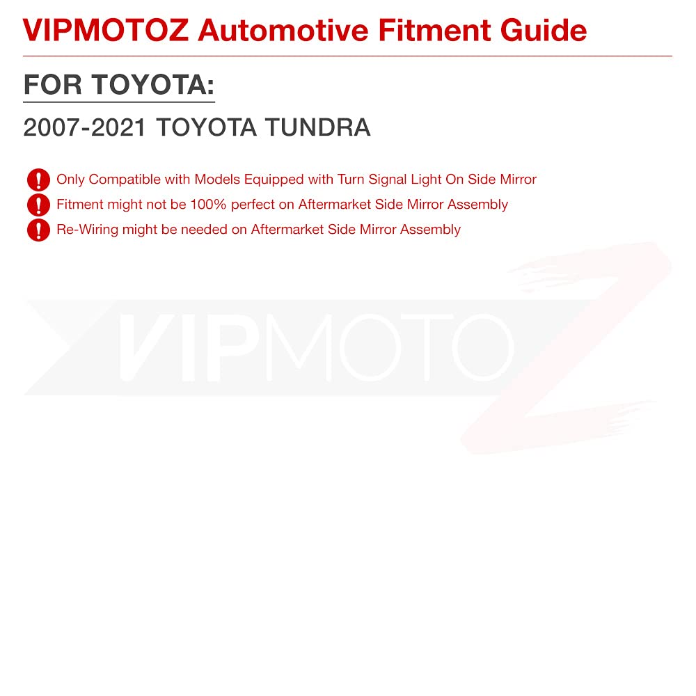 VIPMOTOZ LED Strip Side Mirror Light Turn Signal Indicator Lamp for 2007-2021 Toyota Tundra - Black Housing & Smoke Lens (2-Piece Set) - Easy Installation & Enhanced Safety for Night Driving