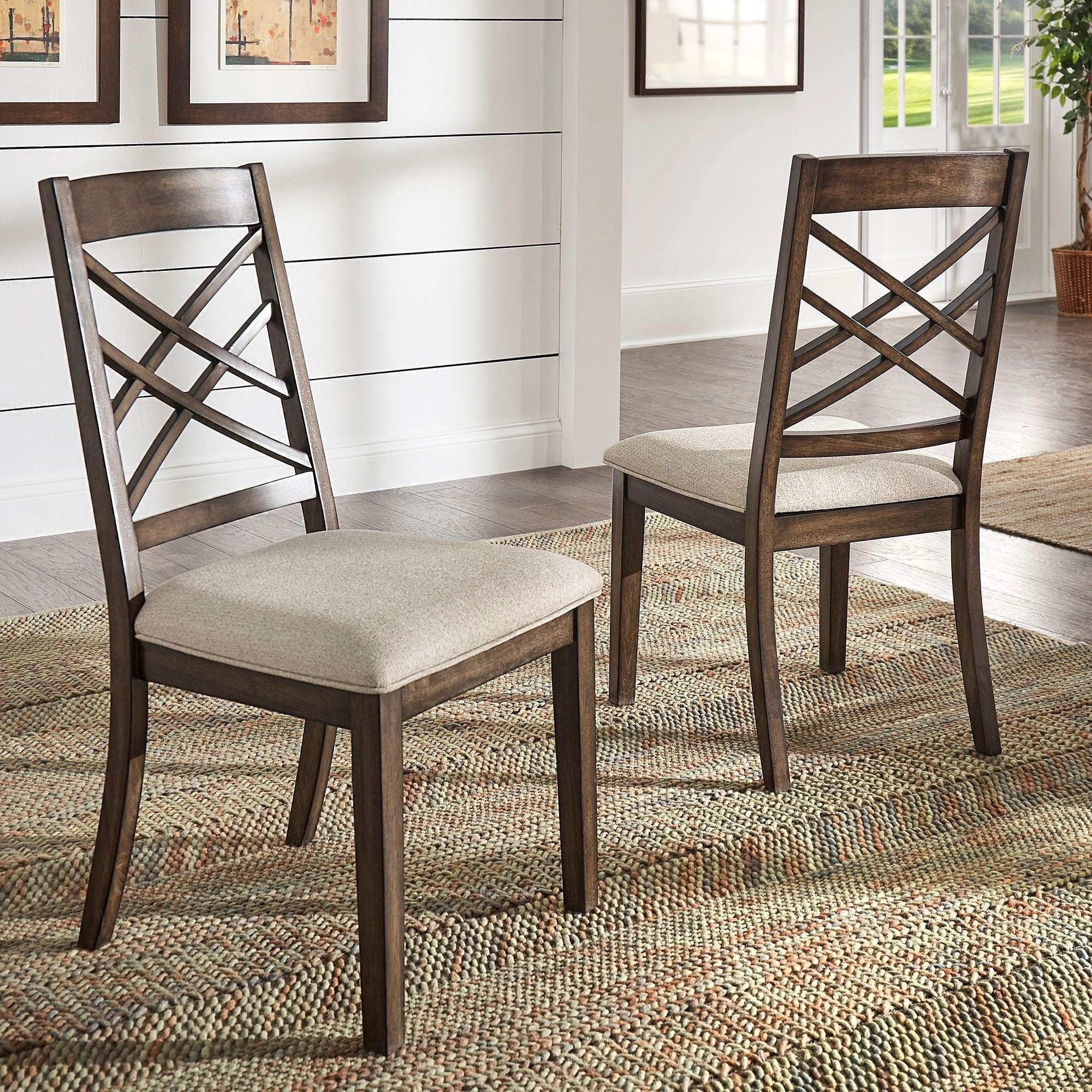 Modern Beige Brown Farmhouse Upholstered Dining Chairs (Set of 2) - Espresso Finish, Comfortable Seating for Kitchen, Dining Room & Breakfast Nook