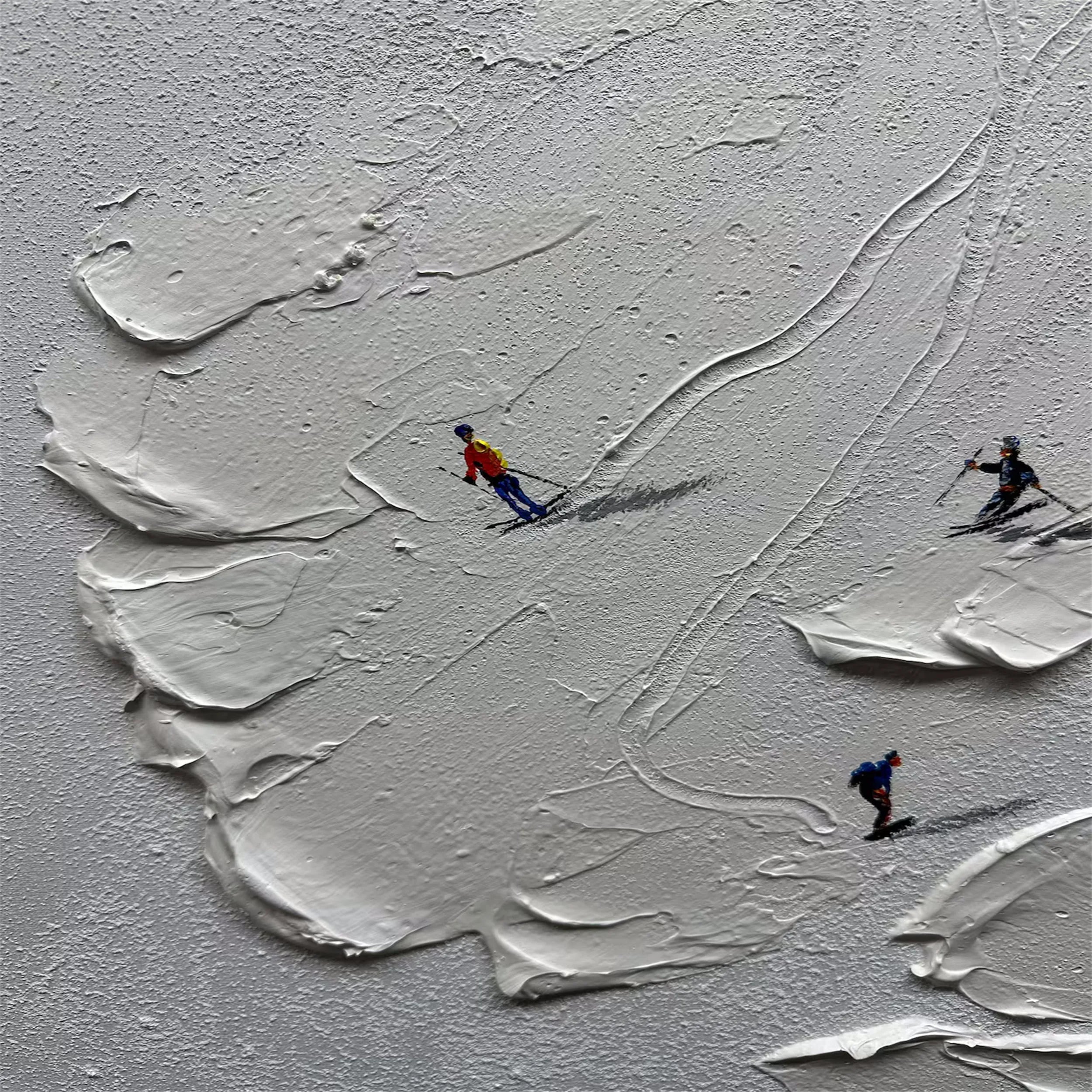 Premium Skiing Sport Art Textured Canvas Painting - Winter Sports Wall Decor for Home & Office (Style #MM221) | Perfect for Ski Lodge, Mountain Cabin & Sports Enthusiast Gifts
