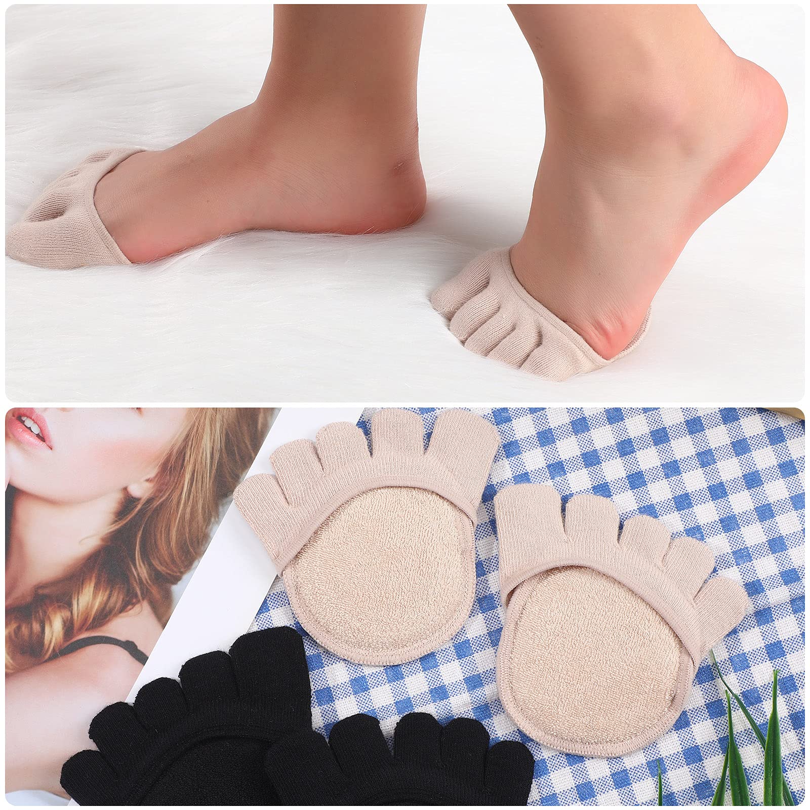 SATINIOR 6 Pairs Women's No Show Toe Separator Socks - Breathable Non-Slip Invisible Liner Socks for Yoga, Running & Casual Wear