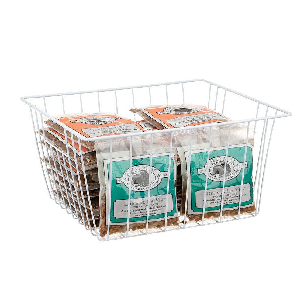 Stainless Steel Freezer Organizer Bins with Handles - Rustproof Metal Wire Storage Baskets for Kitchen, Pantry & Cupboard Organization - Perfect for Frozen Food Storage & Home Container Dividers (White)