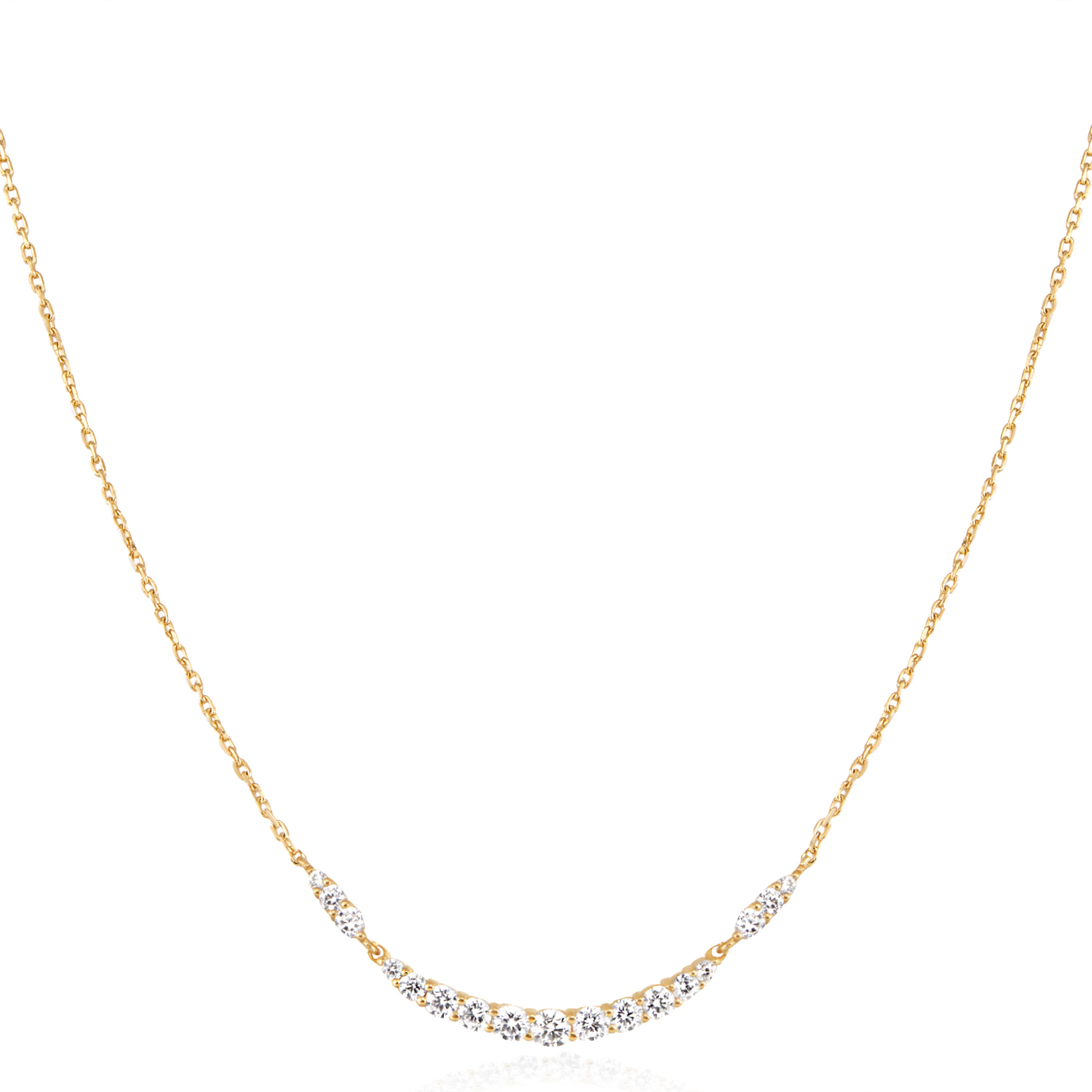 14K Gold Arc Pavé Necklace for Women - Elegant Dainty Pendant with Cubic Zirconia Stones - Perfect for Everyday Wear, Date Nights & Special Occasions