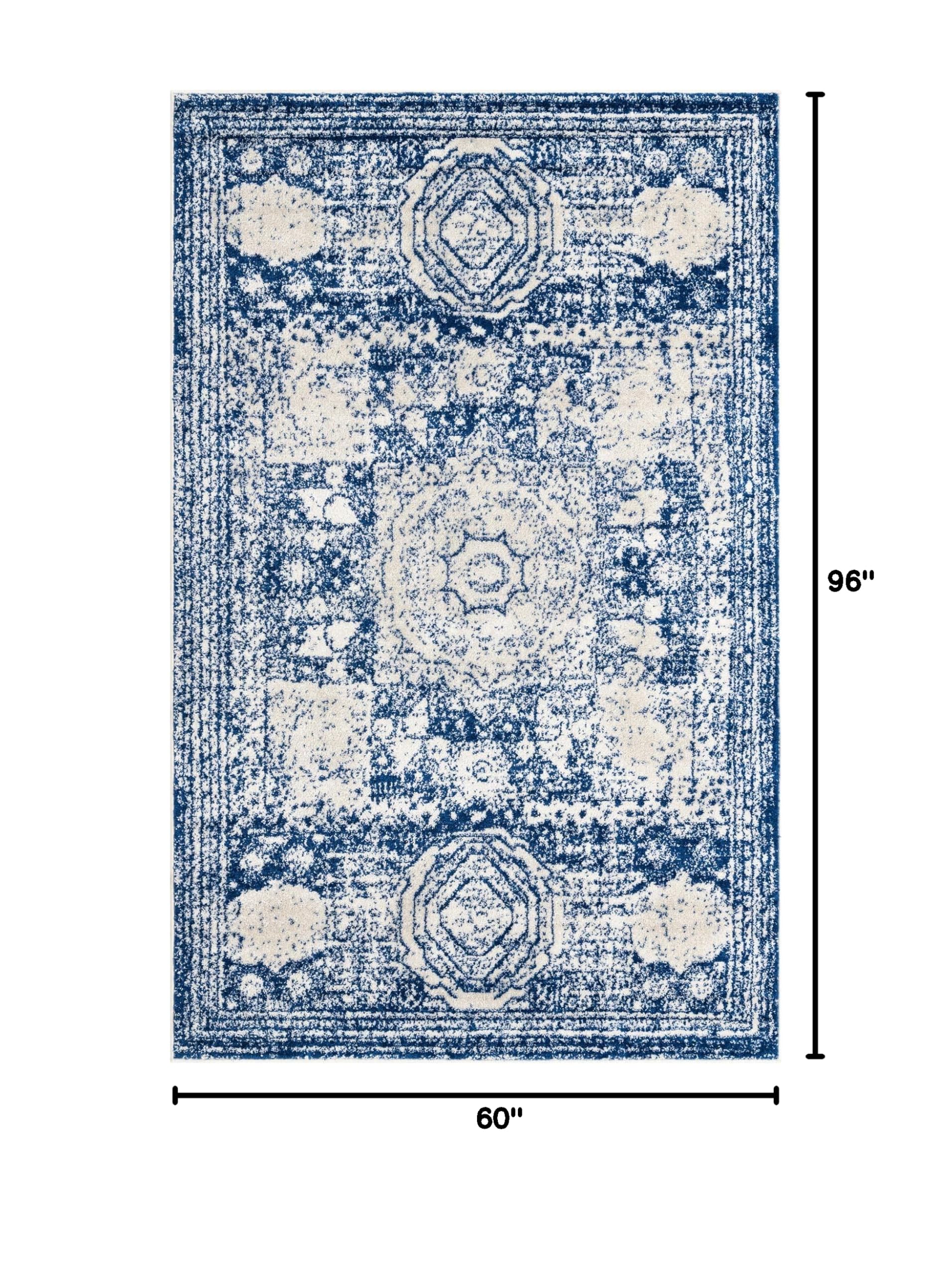 Dover Collection 5' x 8' Navy Blue Low-Pile Area Rug - Soft & Durable for Bedroom, Living Room, Dining Room - Perfect for Home Decor & High Traffic Areas