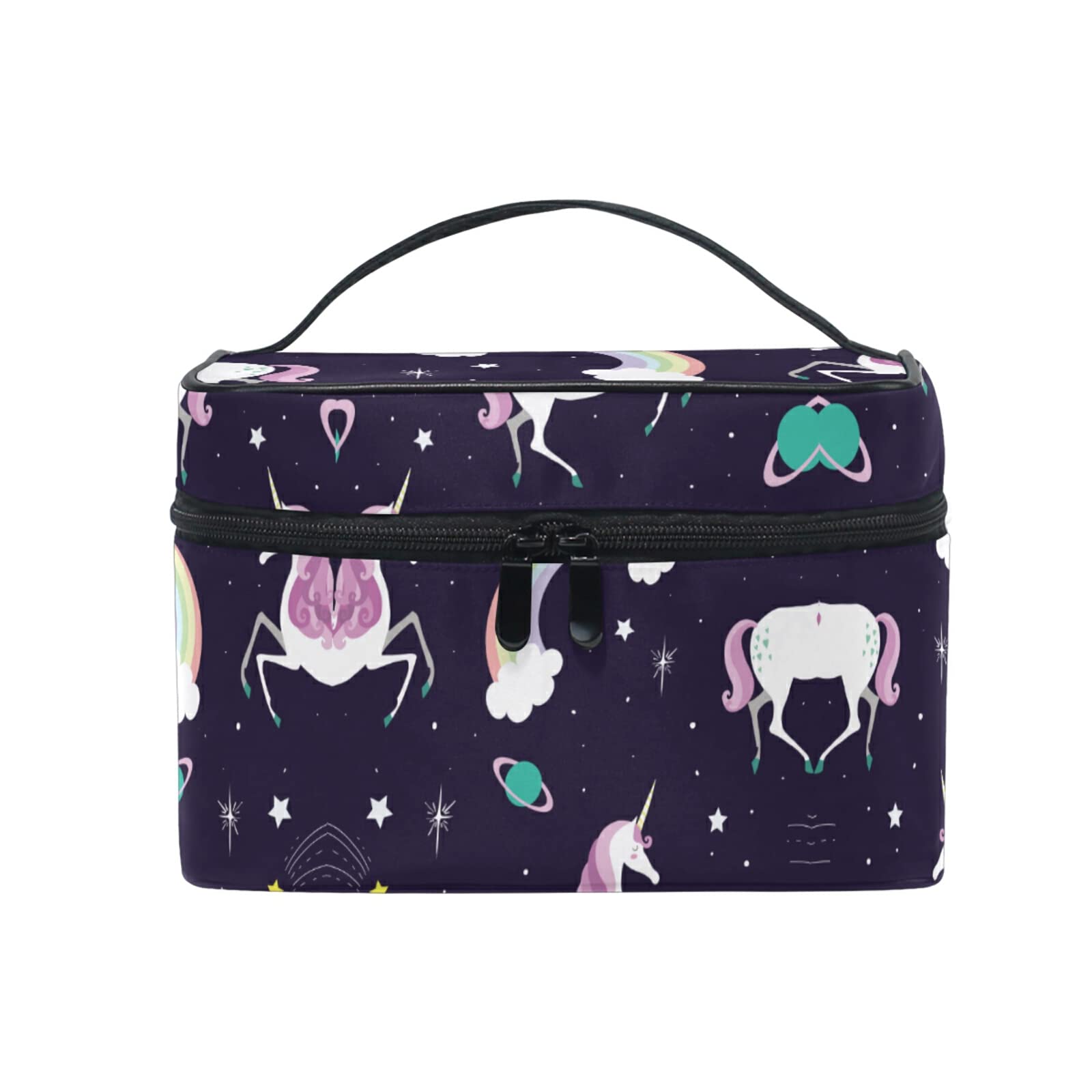Unicorn Rainbow Starry Space Cosmetic Bag Organizer - Waterproof Zippered Makeup Pouch for Women & Girls - Perfect for Travel, Gym, and Daily Beauty Essentials Storage