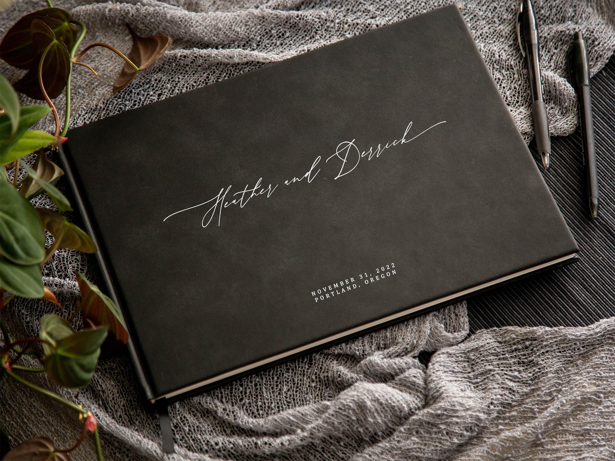 MUJEE Custom Guest Book for Weddings & Events - Personalized Modern Guestbook in Charcoal with Blank Pages for Signing (11.5