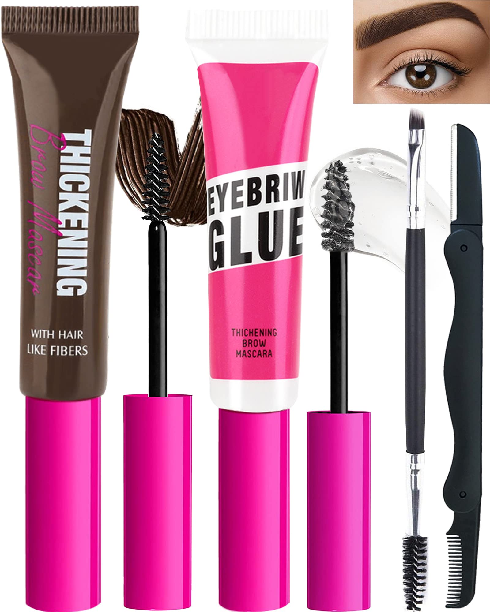 Espresso Brow Gel Kit - Tinted Thickening Eyebrow Mascara & Clear Setting Brow Glue for Natural Looking Brows | Long Lasting Brow Lift & Sculpt | Light, Medium & Dark Brown Shades with Dual-Ended Applicator | Perfect for Everyday Makeup & Special Occasions