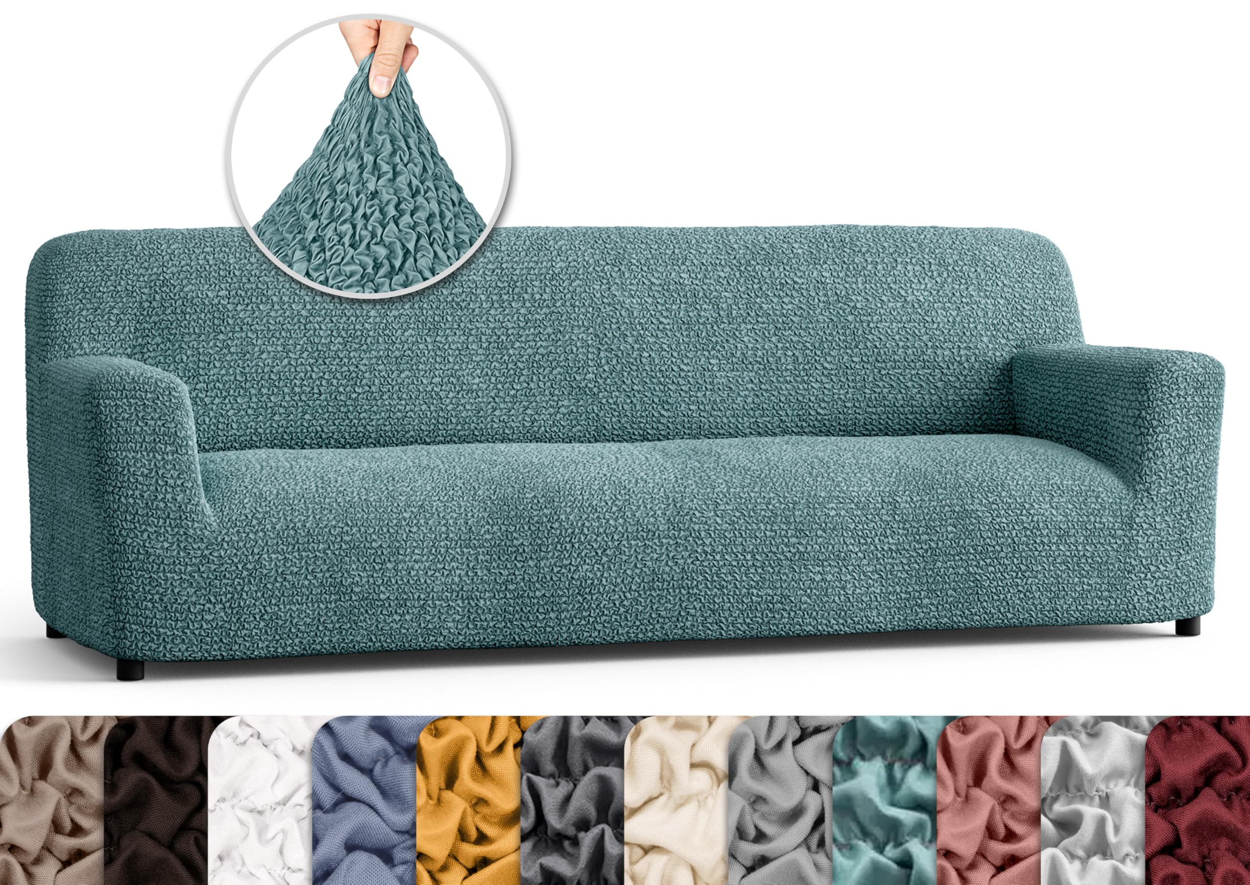 PAULATO BY GA.I.CO. Stretch Sofa Slipcover - 1-Piece Washable Couch Cover with Soft Polyester Fabric - Form-Fitting Pet-Friendly Sofa Protector - Microfiber Collection in Teal - Perfect for Living Room, Family Room & Pet Owners
