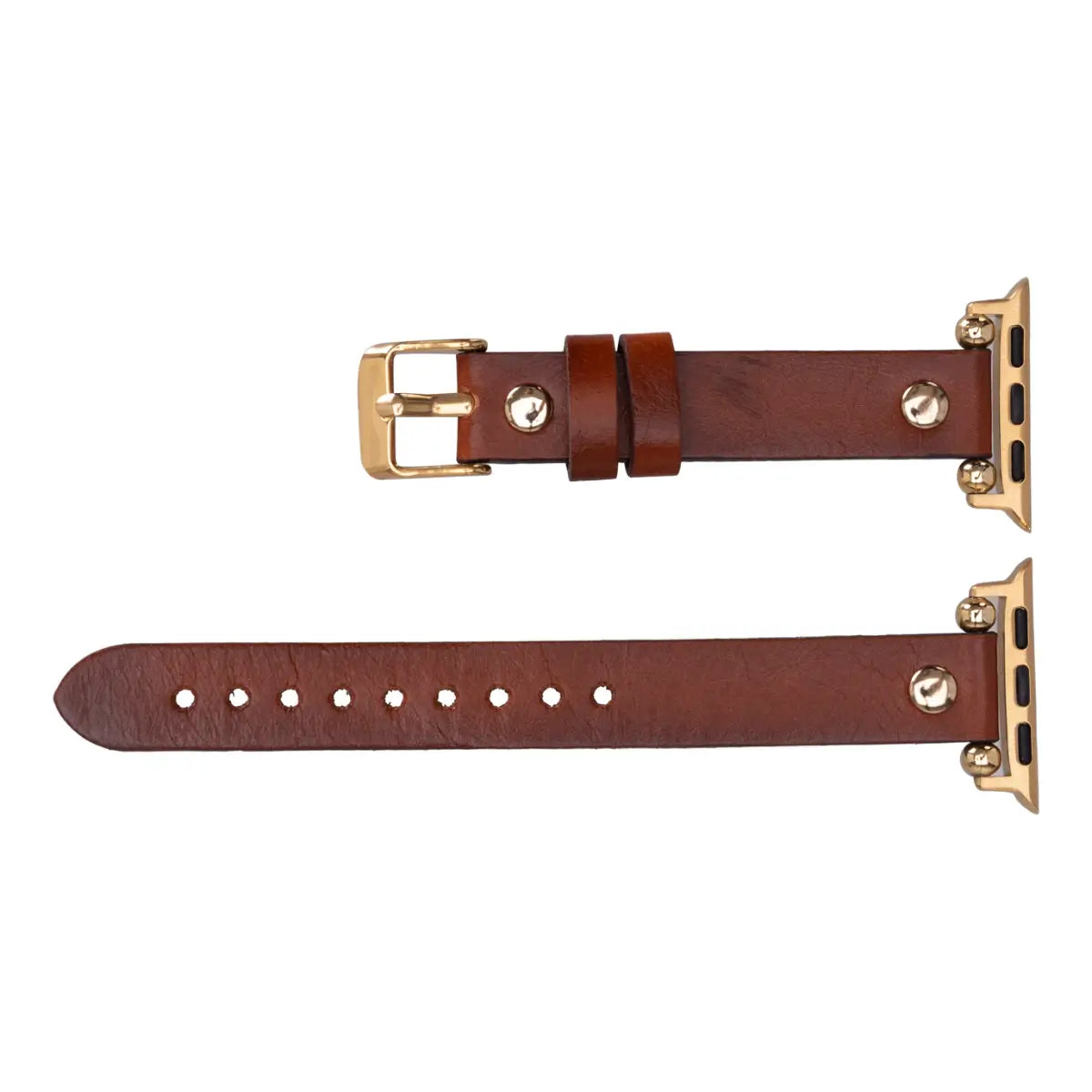 Burnished Brown Leather Ultra Slim Apple Watch Band with Gold Rivet - Stylish & Durable Replacement Strap for Work, Gym & Everyday Wear