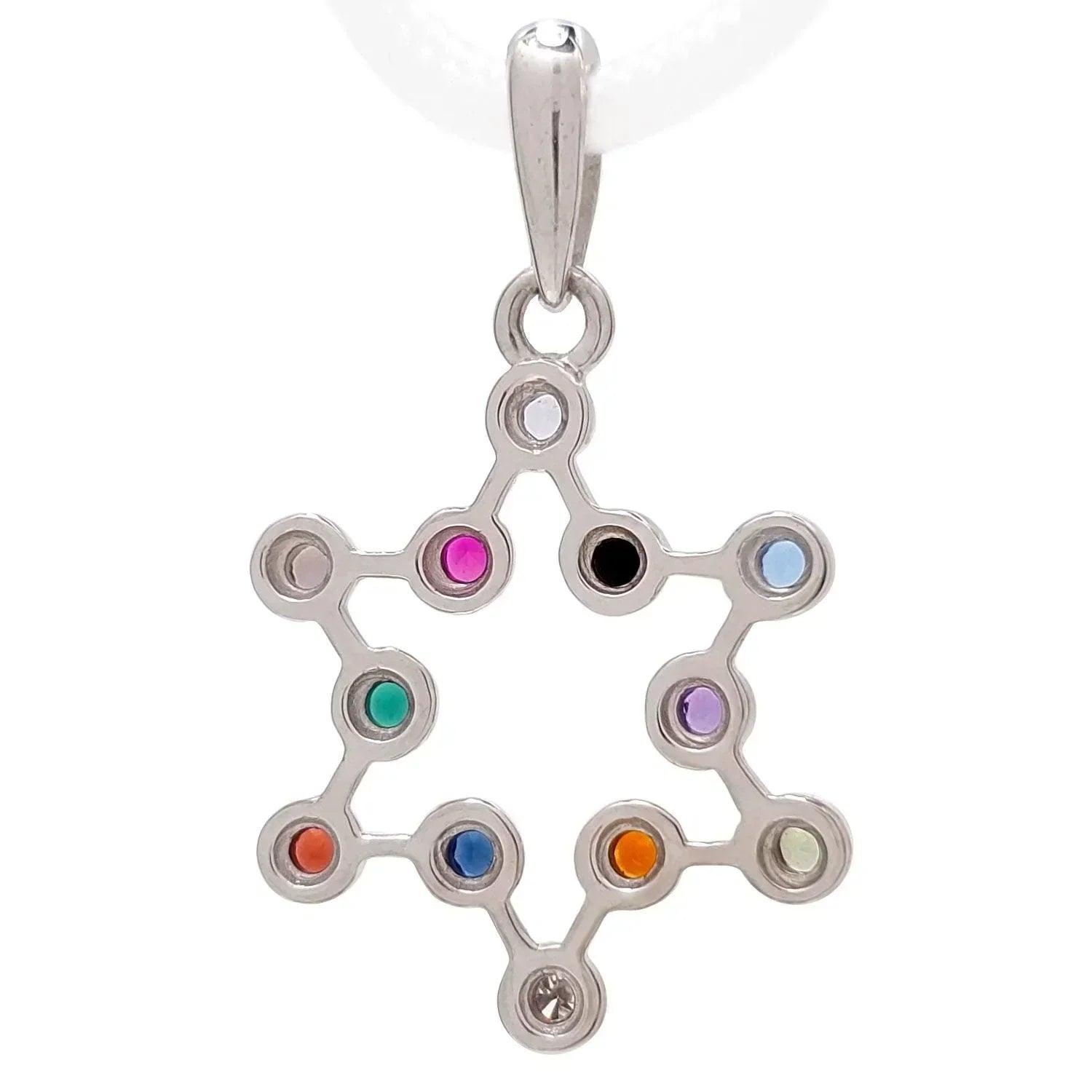 14K White Gold Star of David & Hoshen Stones Openwork Pendant Necklace - Elegant Jewish Jewelry for Hanukkah, Bar Mitzvah & Special Occasions