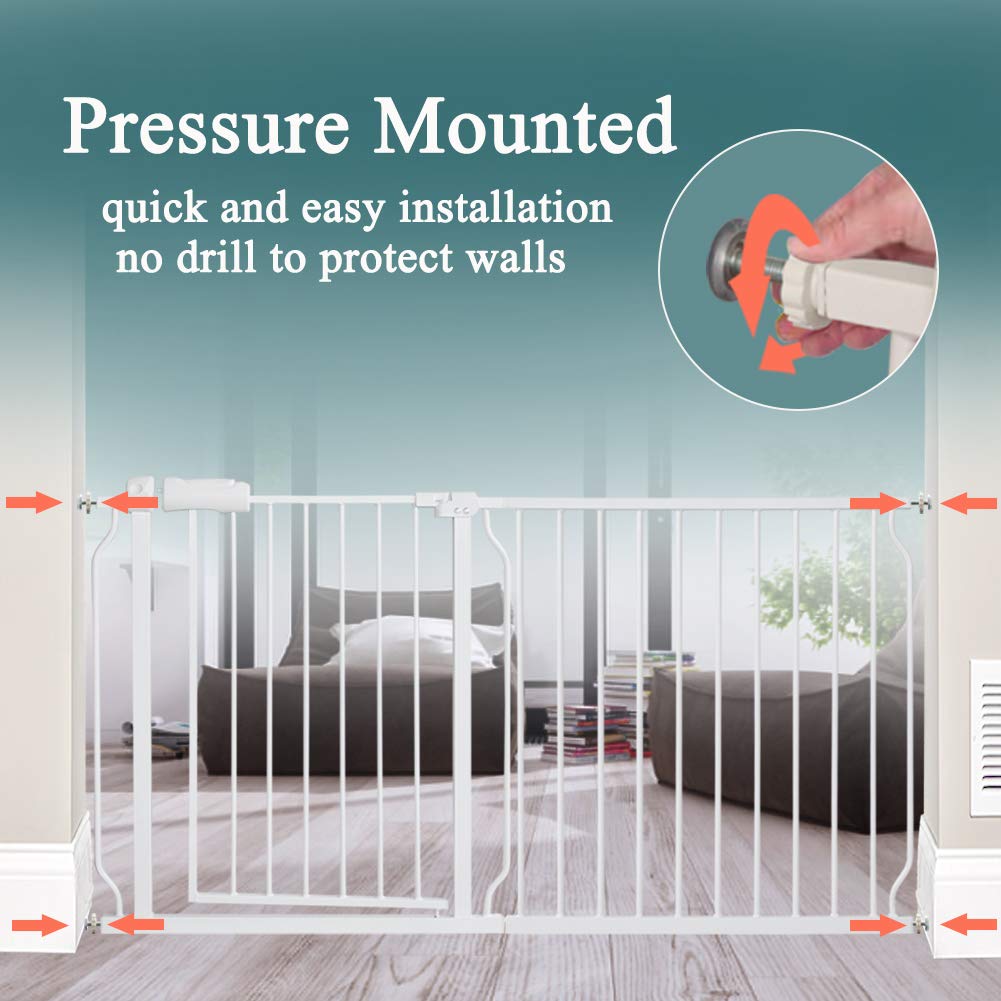 **ALLABIB Extra Wide Pressure Mounted Baby Gate - Walk Through Safety Gate for Toddlers, Kids & Pets - Extendable White Gate (38.58-43.31