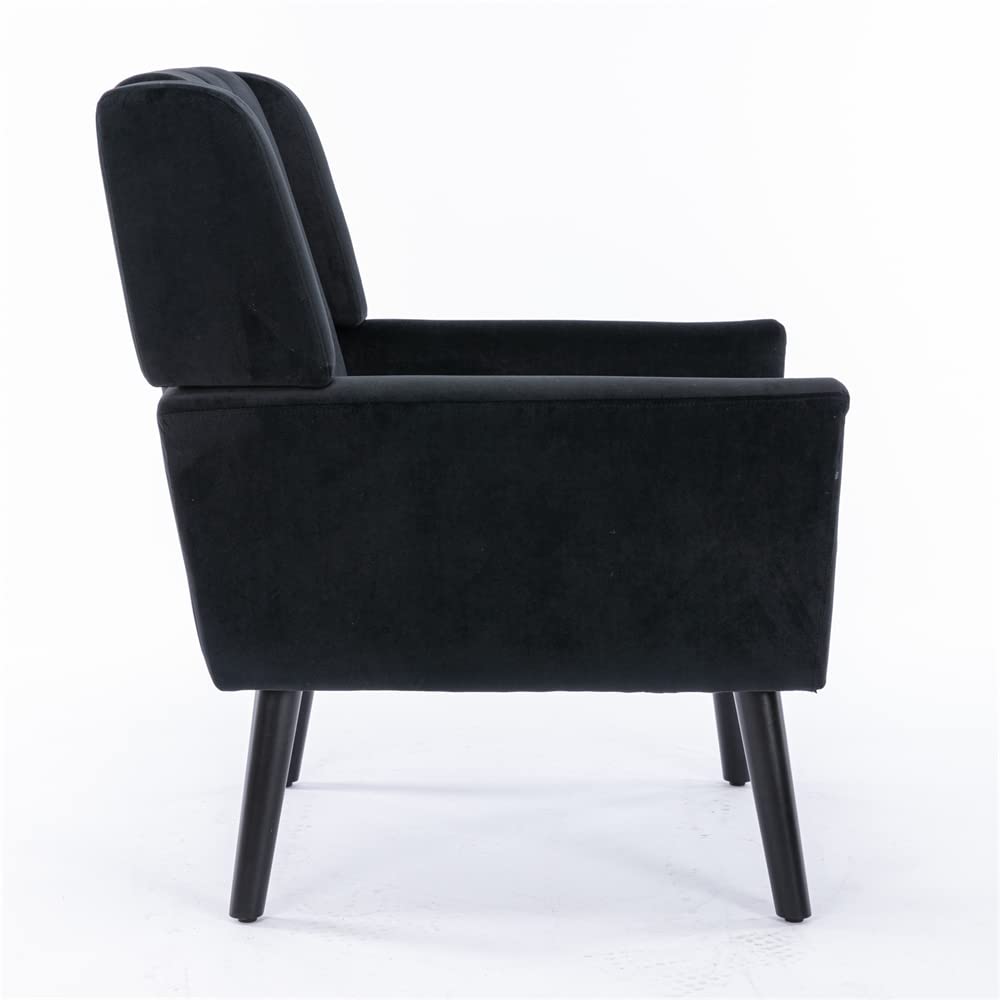 Luxury Velvet Accent Chair - Modern Tufted Wingback Armchair with Solid Wood Legs & Plush Cushion | Comfortable Upholstered Lounge Chair for Living Room, Bedroom or Office | Elegant Black Club Chair for Relaxing & Reading