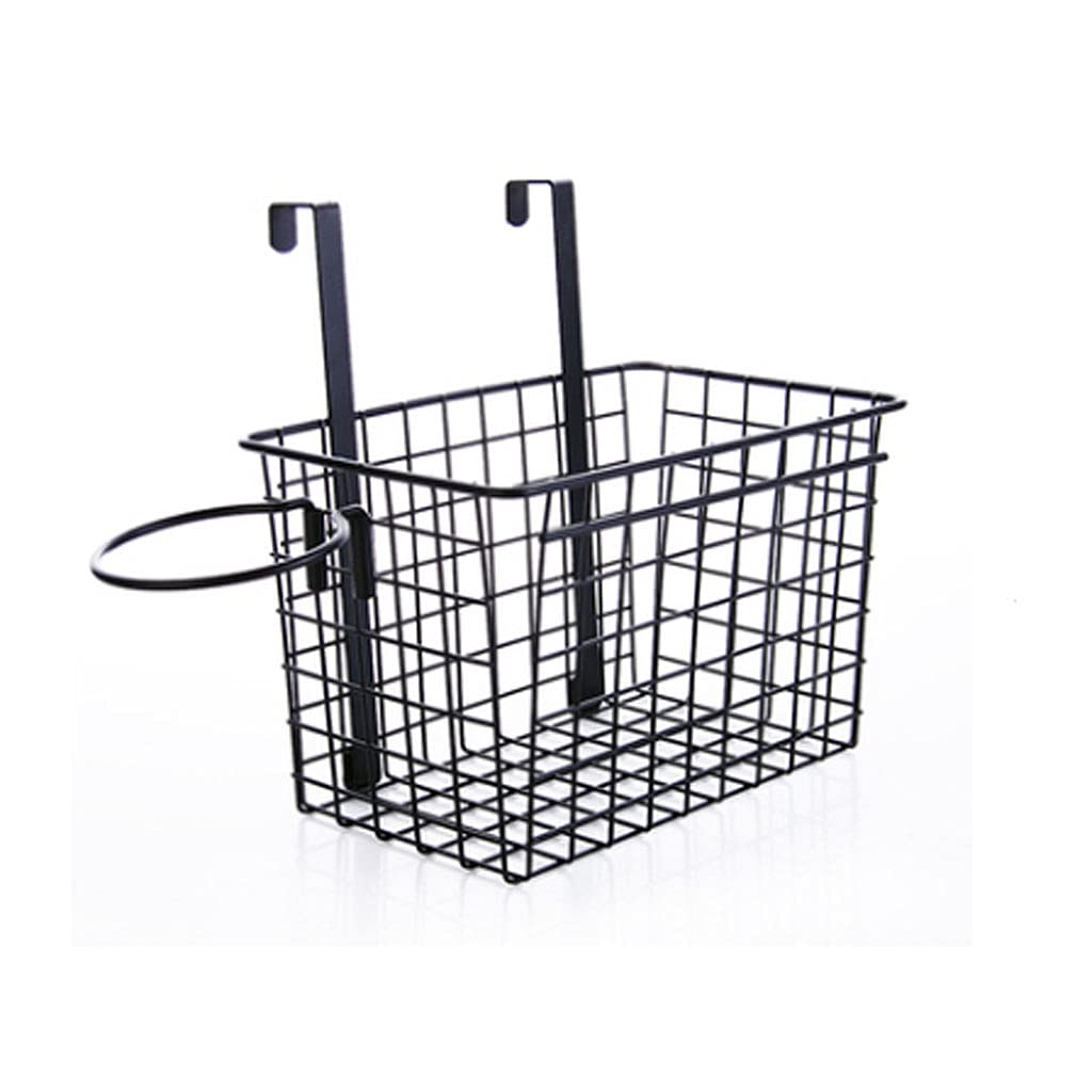 XJJZS Iron Cabinet Storage Hanging Basket - Black Organizer for Kitchen, Bathroom & Door Back - Perfect for Storing Hair Dryers, Towels & Cleaning Supplies (Great Space-Saving Solution for Small Homes & Apartments)