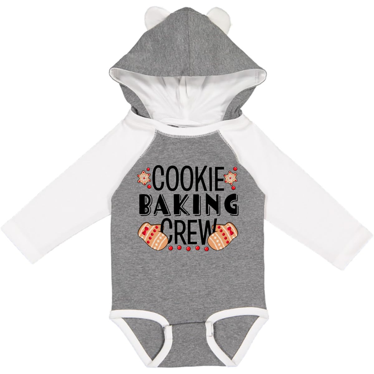Inktastic Christmas Cookie Baking Crew with Oven Mitts Long Sleeve Creeper - Fun Holiday Baking Outfit for Kids & Toddlers - Perfect for Christmas Cookie Decorating & Family Baking Activities