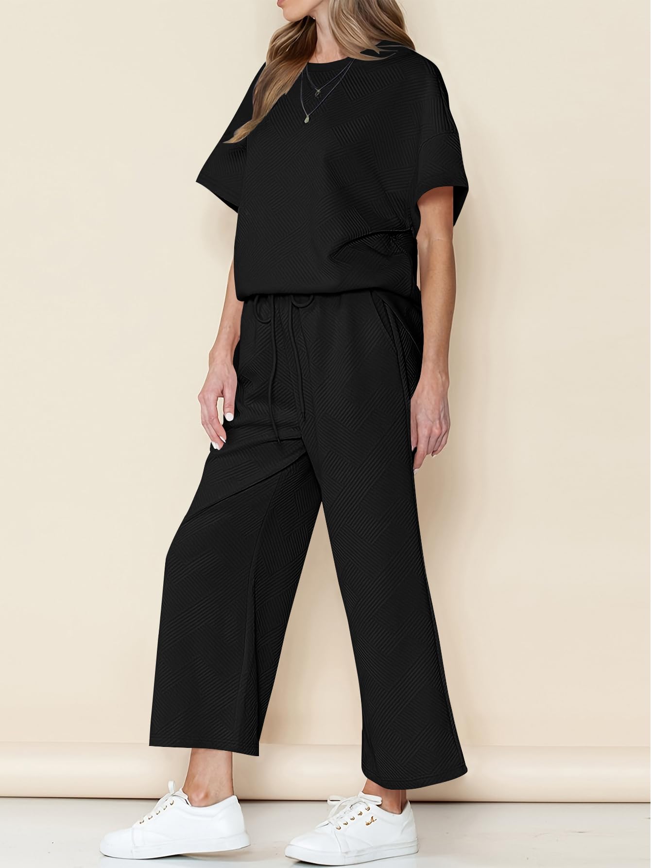 YKR Women's 2-Piece Lounge Set - Soft Knit Short Sleeve Pullover Top & Wide Leg Pants | Summer Comfort Outfit | Perfect for Home Relaxation, Yoga, and Casual Outings 2024