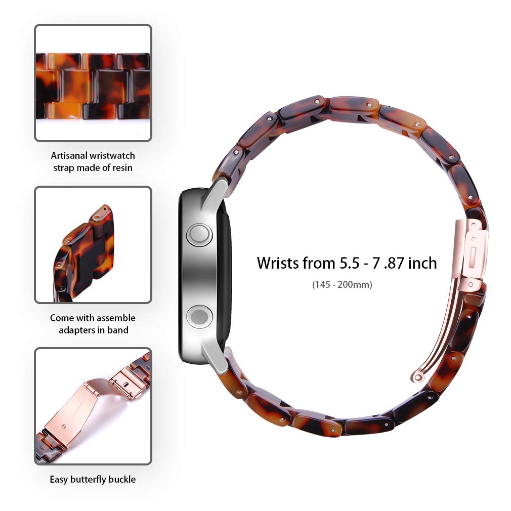 20mm Resin Watch Band Compatible with Samsung Galaxy Watch4 40mm/44mm, Galaxy Watch4 Classic 42mm/46mm, Galaxy Watch3 41mm - Durable Stainless Steel Buckle Strap Bracelet for Workout, Running & Daily Wear