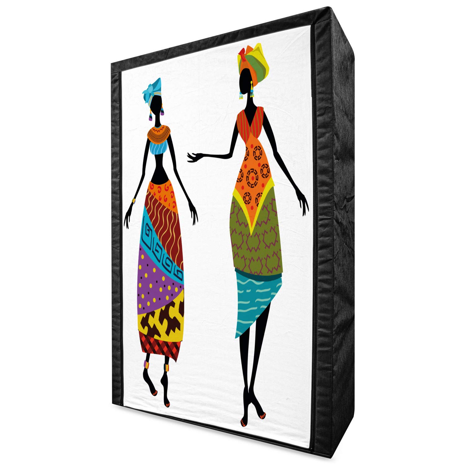 Ambesonne African Portable Fabric Wardrobe - Vintage Ethnic Clothing Organizer with Shelves, 42.5 Inch Multicolor Storage Closet for Women's Traditional Costume Display | Perfect for Bedroom, Closet & Dorm Organization