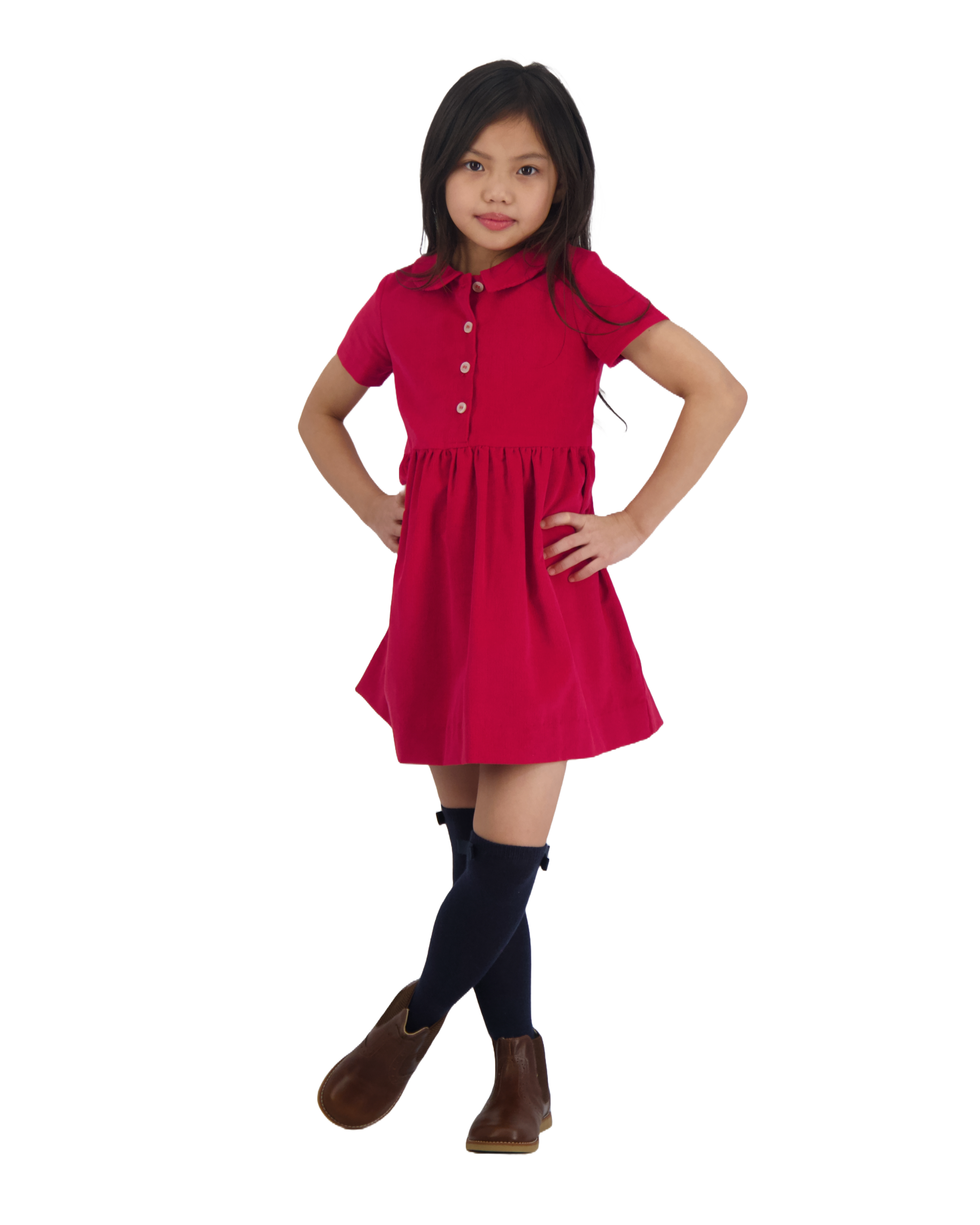 Charlotte Point Collar Corduroy Dress for Women - Red Vintage Style A-Line Dress - Perfect for Office, Date Night & Fall Fashion