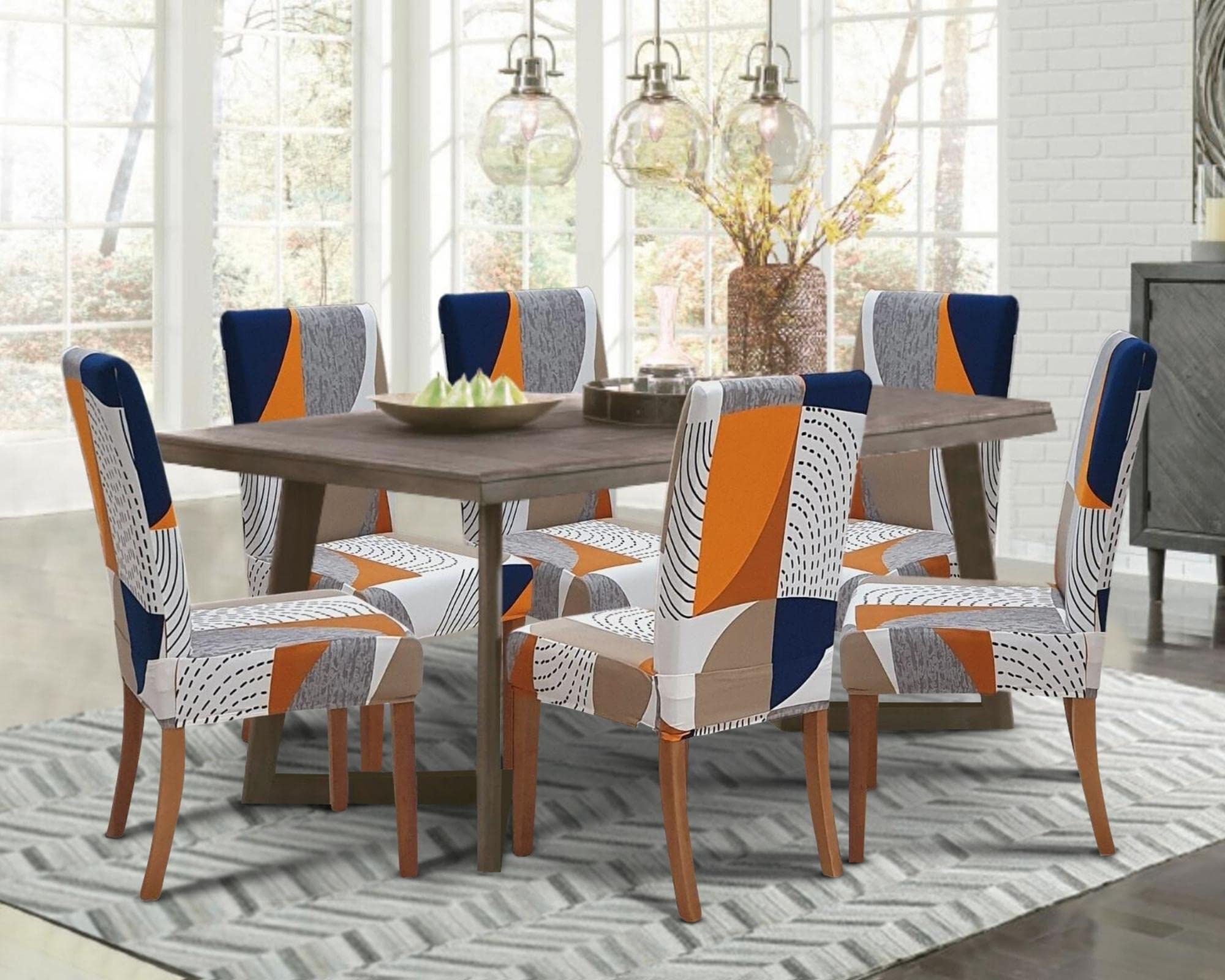 SPRINGRICO 6-Pack Stretch Dining Chair Covers - Washable Spandex Slipcovers for Kitchen & Parsons Chairs - Removable Seat Protectors for Home, Party & Restaurant Use (Color Matrix, Set of 6)