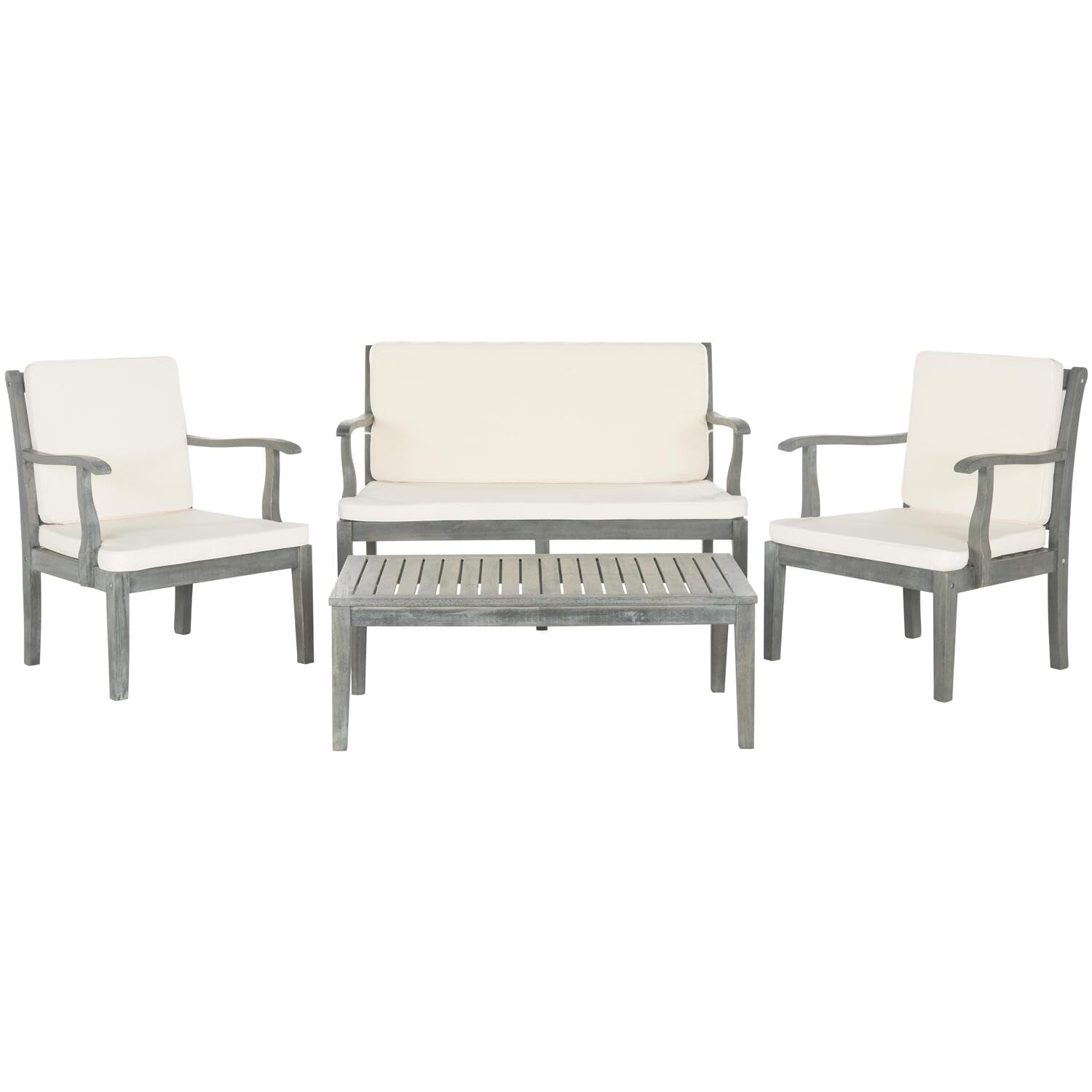 SAFAVIEH Montclair 4-Piece Outdoor Patio Furniture Set - Wicker Rattan Sofa & Coffee Table - Weather-Resistant for Garden, Poolside, Deck or Backyard Relaxation