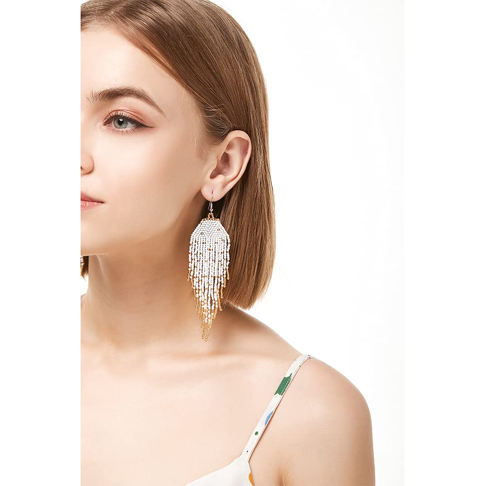 Long Beaded Tassel Earrings for Women - Large Bohemian Statement Dangle Earrings, Handmade Boho Beaded Jewelry | Perfect for Festivals, Parties & Boho Fashion