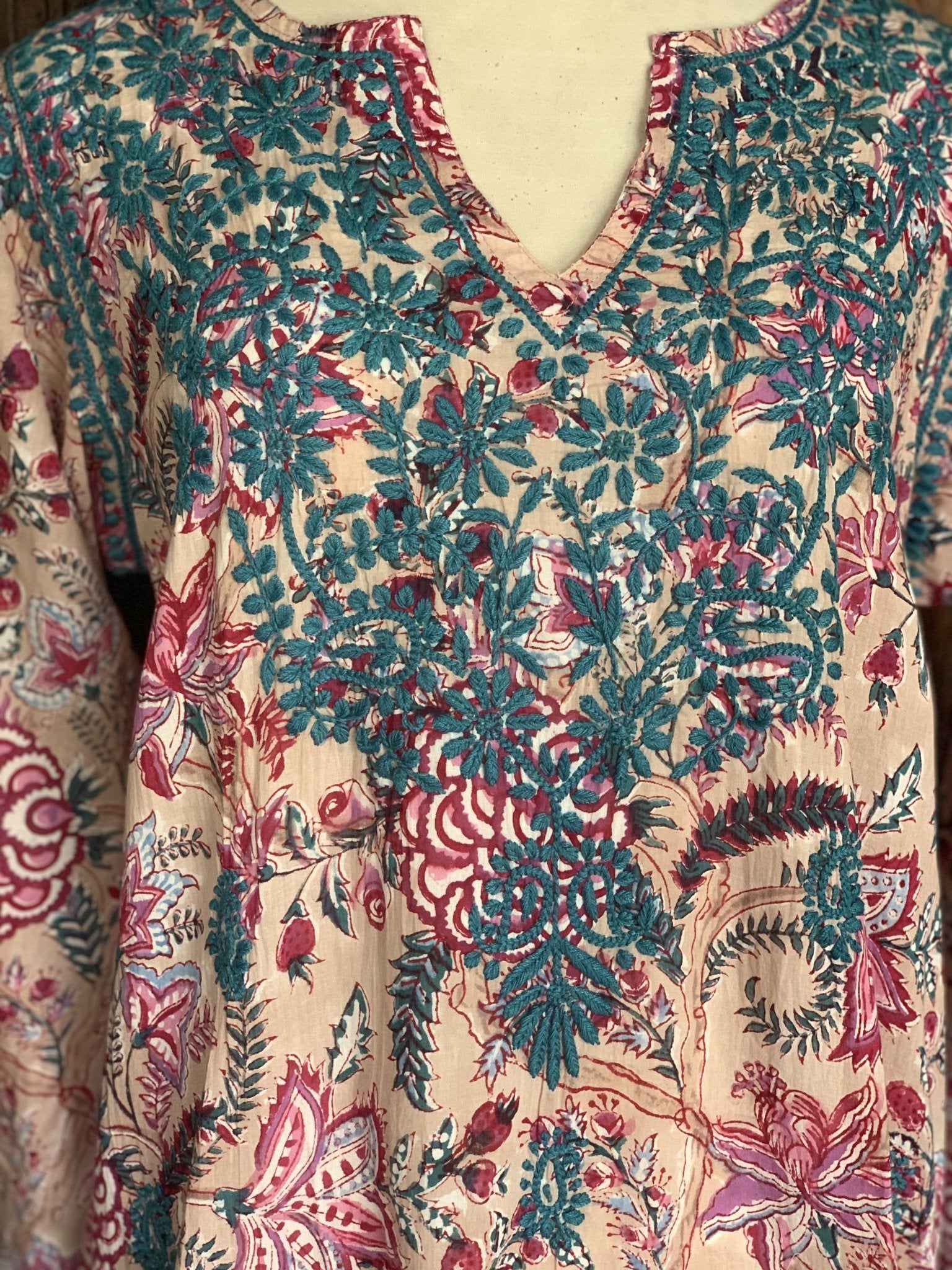 Handmade Turquoise Maxi Kurta - 100% Muslin Cotton with Traditional Block Printing - Perfect for Festivals, Weddings & Boho Fashion