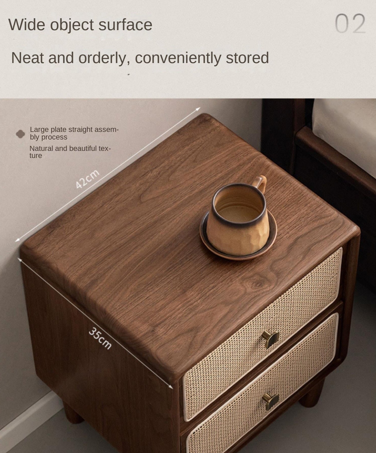 Premium Black Walnut Solid Wood Nightstand - Modern Bedside Table with Drawer for Bedroom, Living Room, or Guest Room - Durable & Stylish Home Furniture